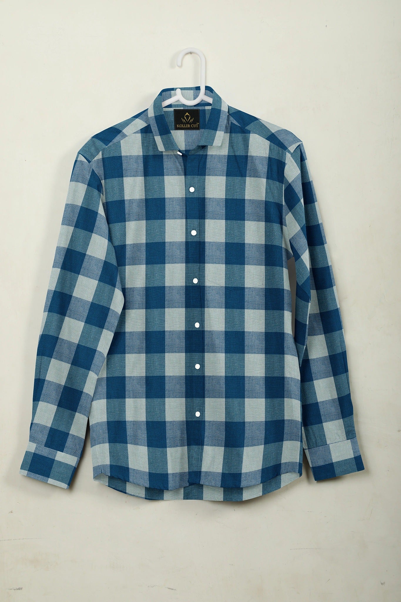 Crystal Teal Blue and Lunar Gray Buffalo Checks Cotton Linen Shirt-Plus Size Cotton Checks shirts in India