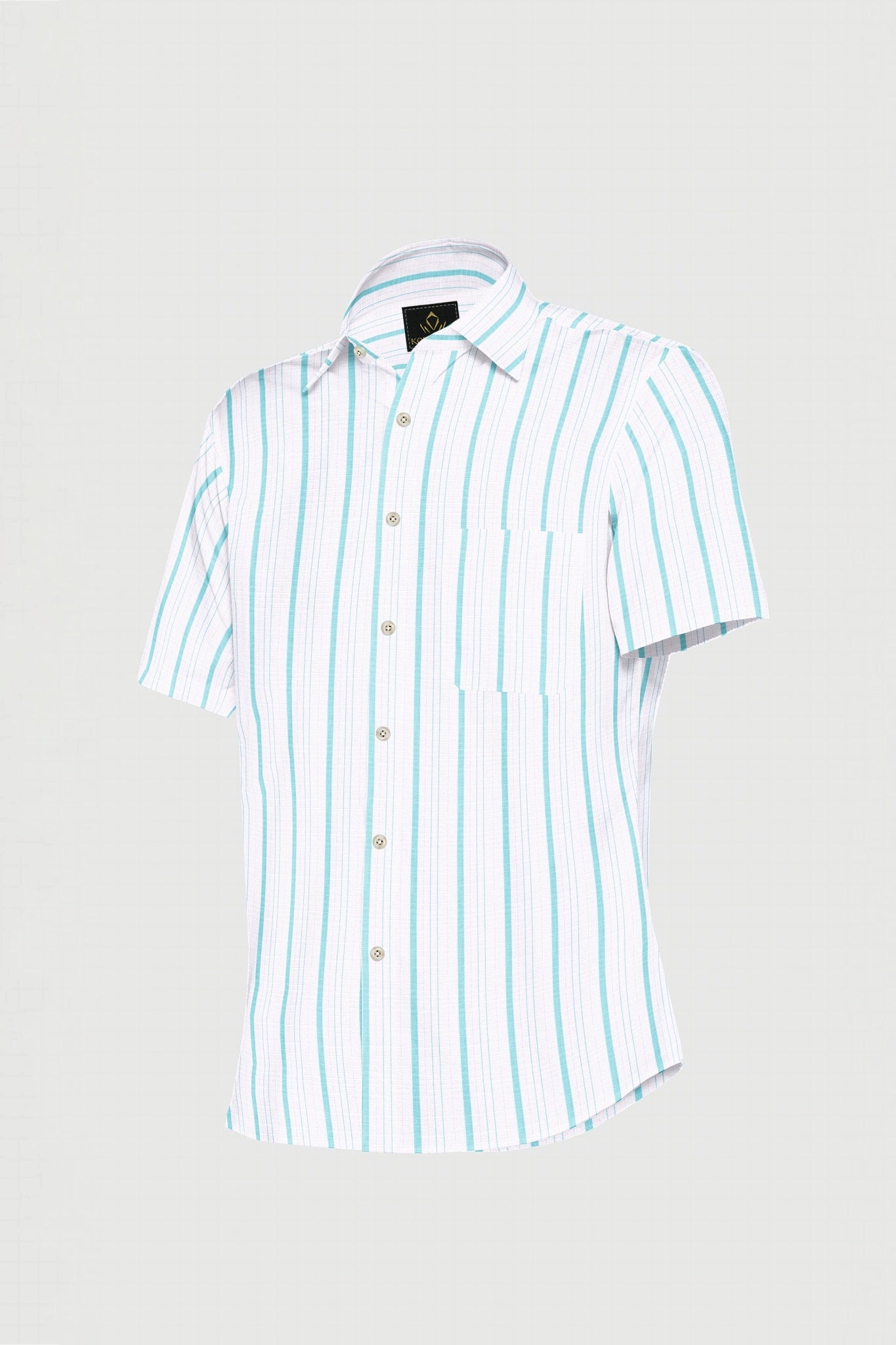 White and Turquoise Blue Stripes Cotton Linen Shirt