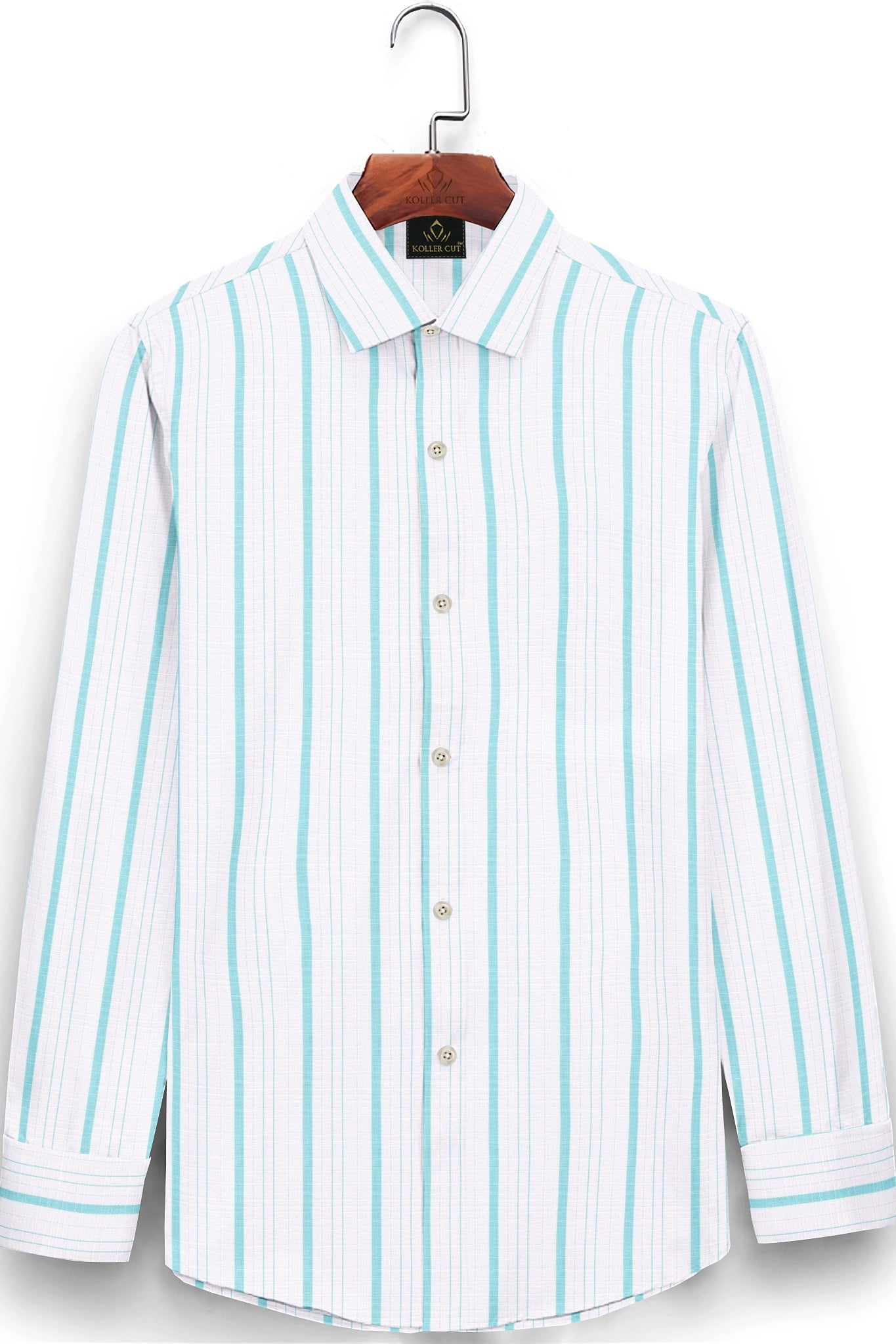 White and Turquoise Blue Stripes Cotton Linen Shirt
