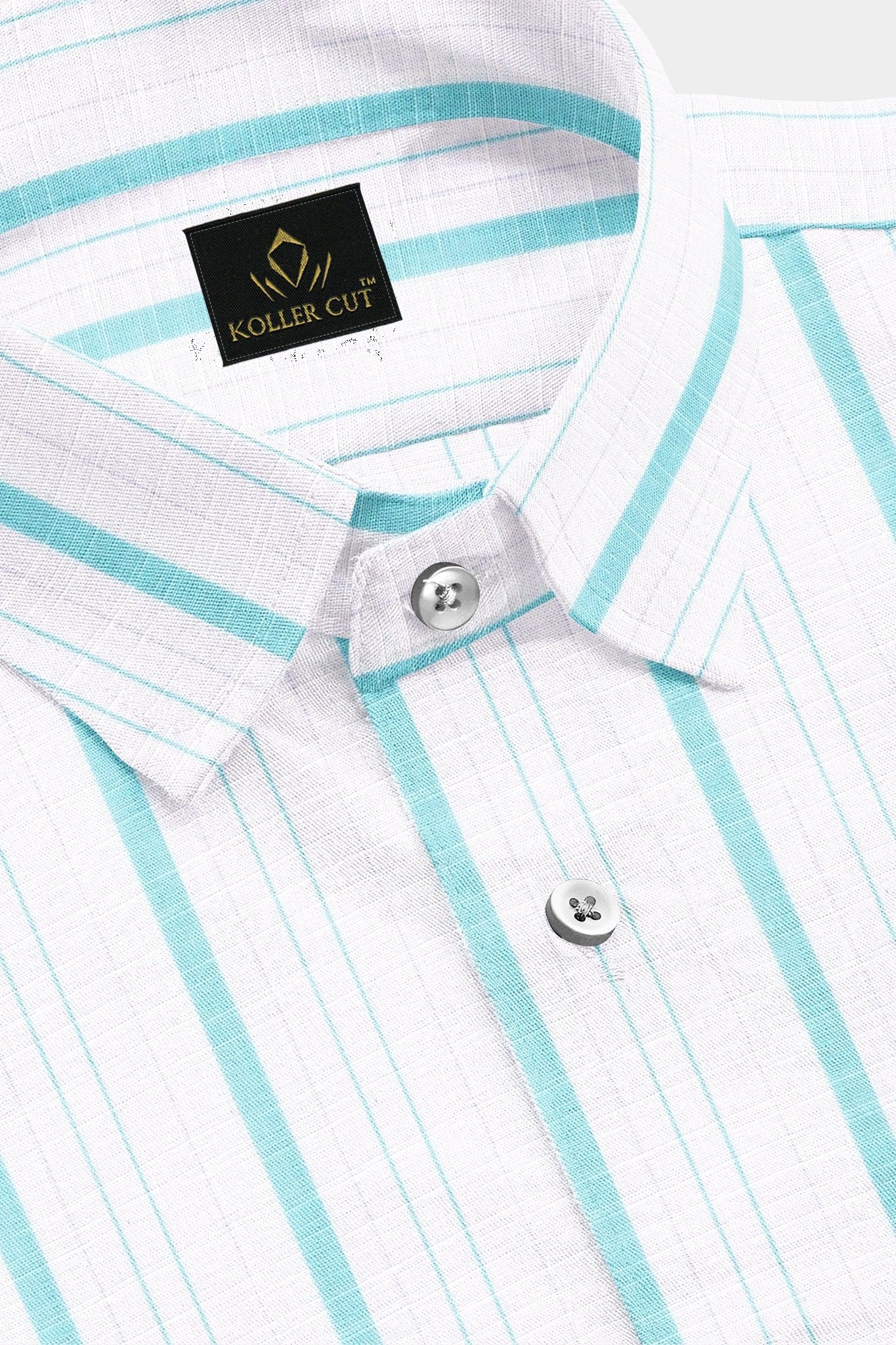White and Turquoise Blue Stripes Cotton Linen Shirt