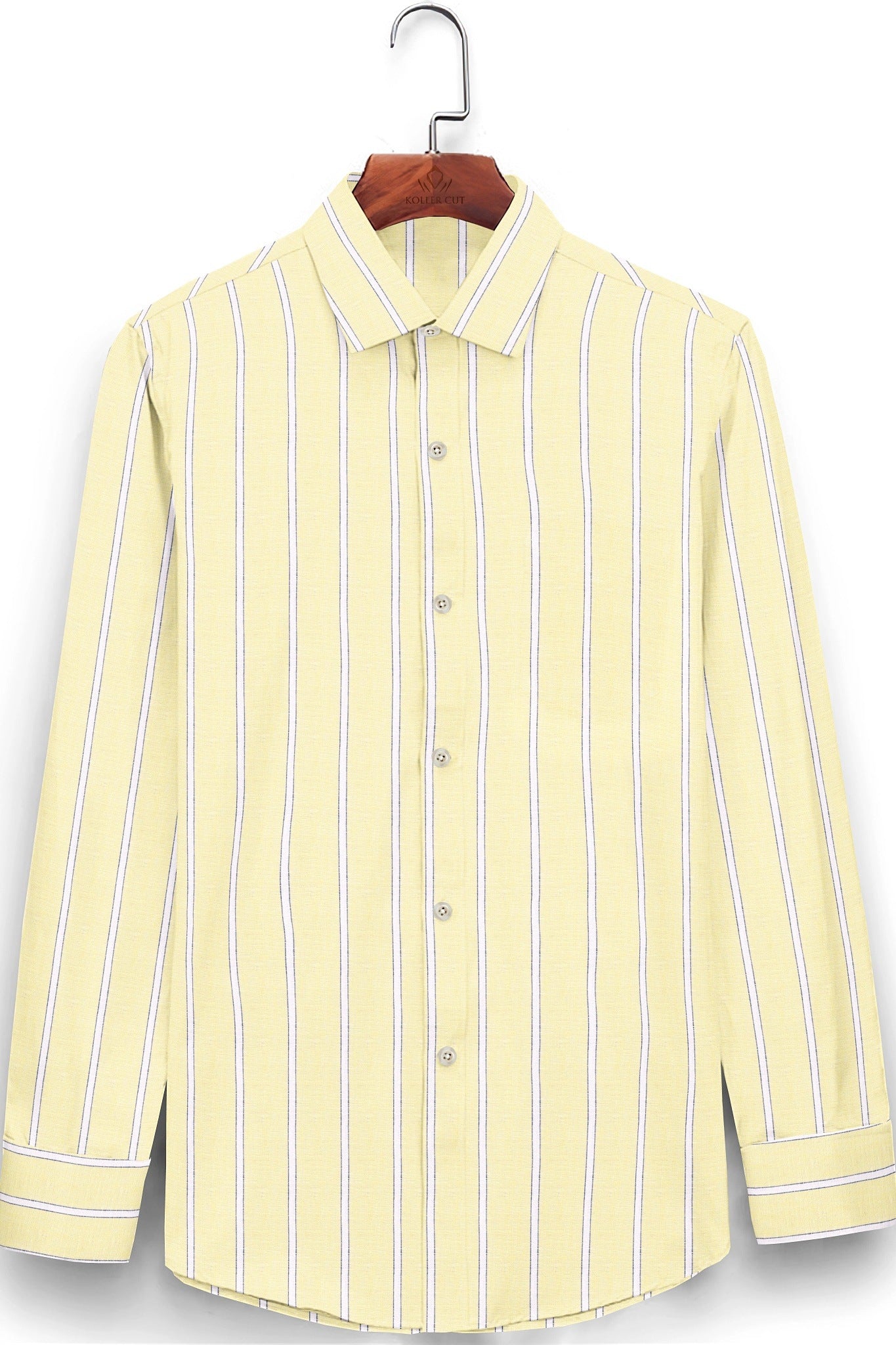 Lemonade Yellow and White Stripes Cotton Shirt- Plus size Cotton Shirts in India