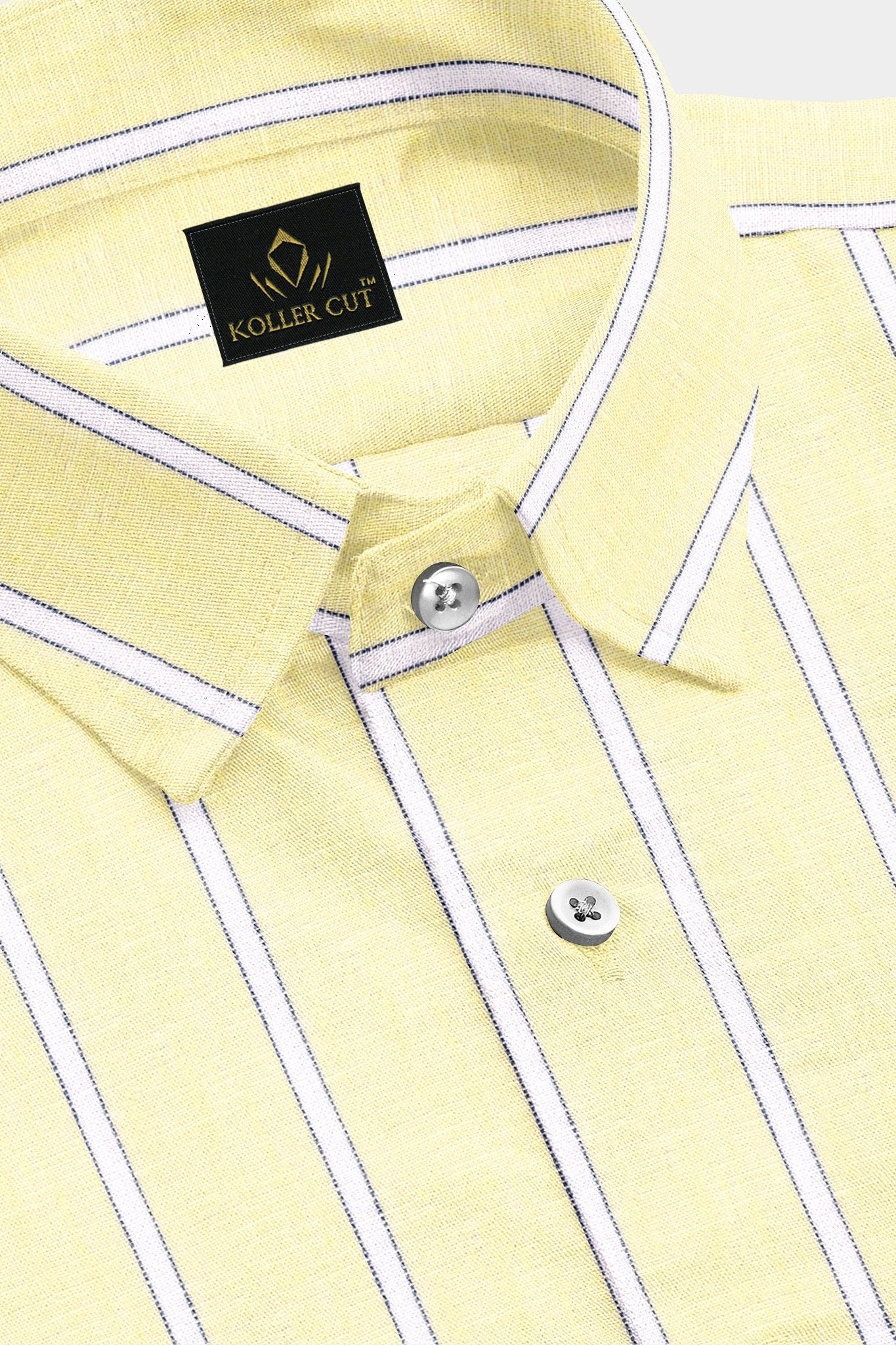 Lemonade Yellow and White Stripes Cotton Shirt- Plus size Cotton Shirts in India