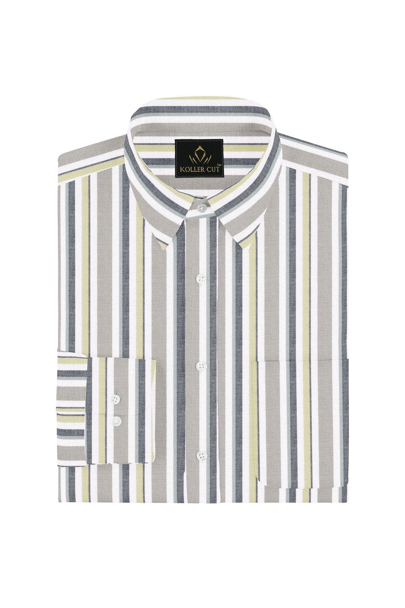 White with Semolina and Lime Yellow Oxford Stripes Cotton Shirt