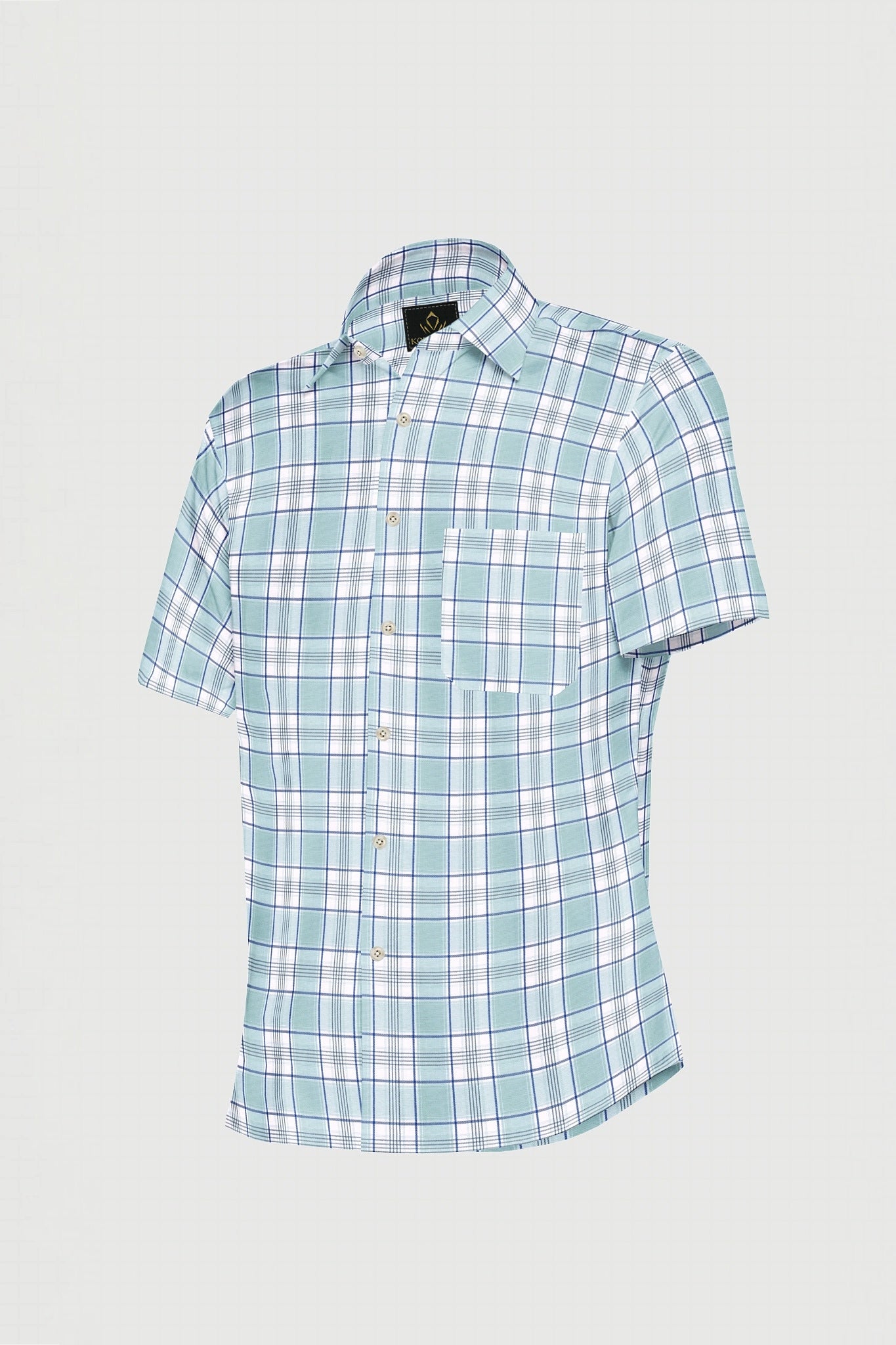 White with Pastel Turquoise Blue and Galaxy Blue Checks Cotton Shirt