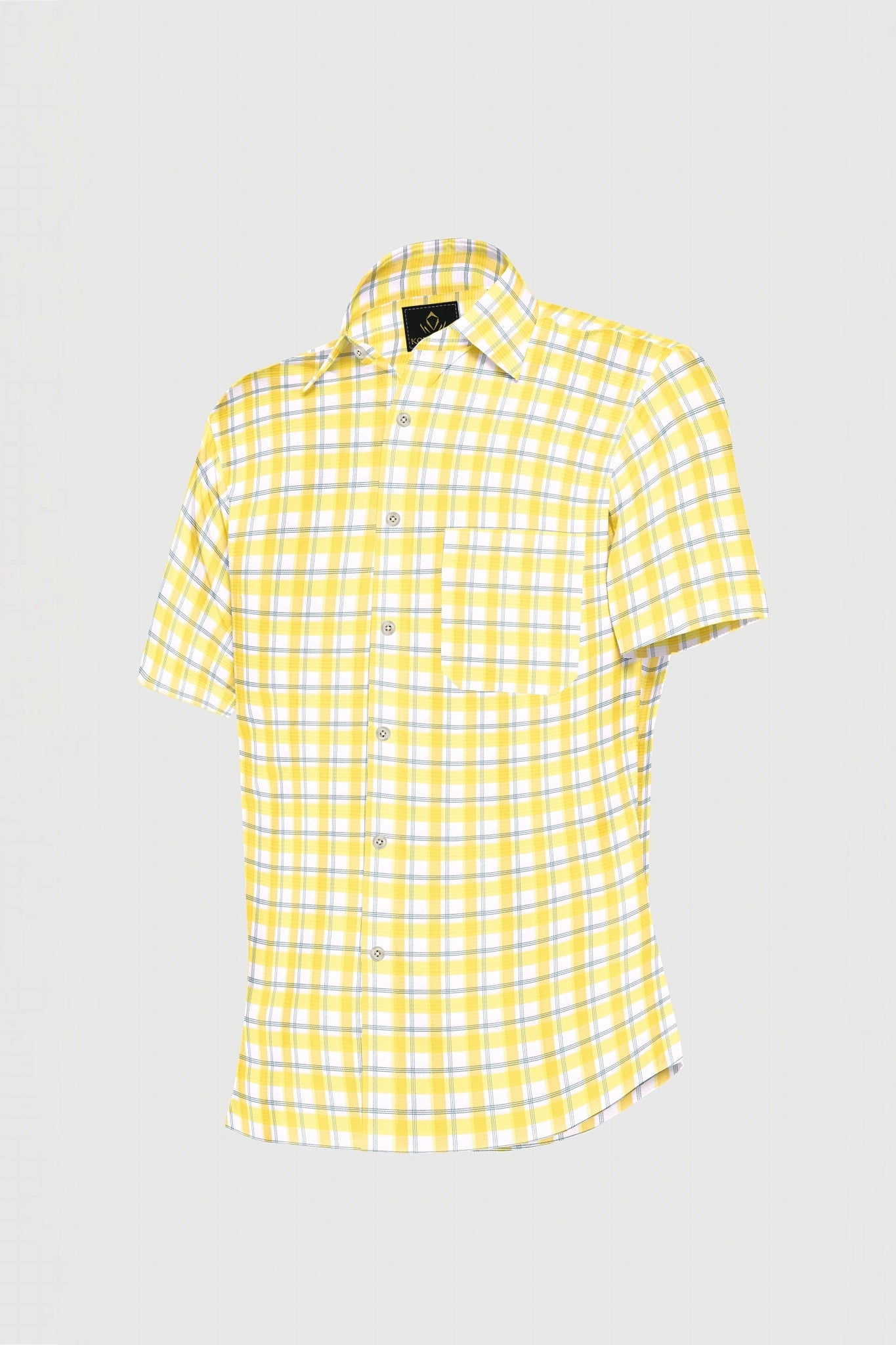 White with Pineapple Yellow and Cadet Blue Checks Cotton Shirt
