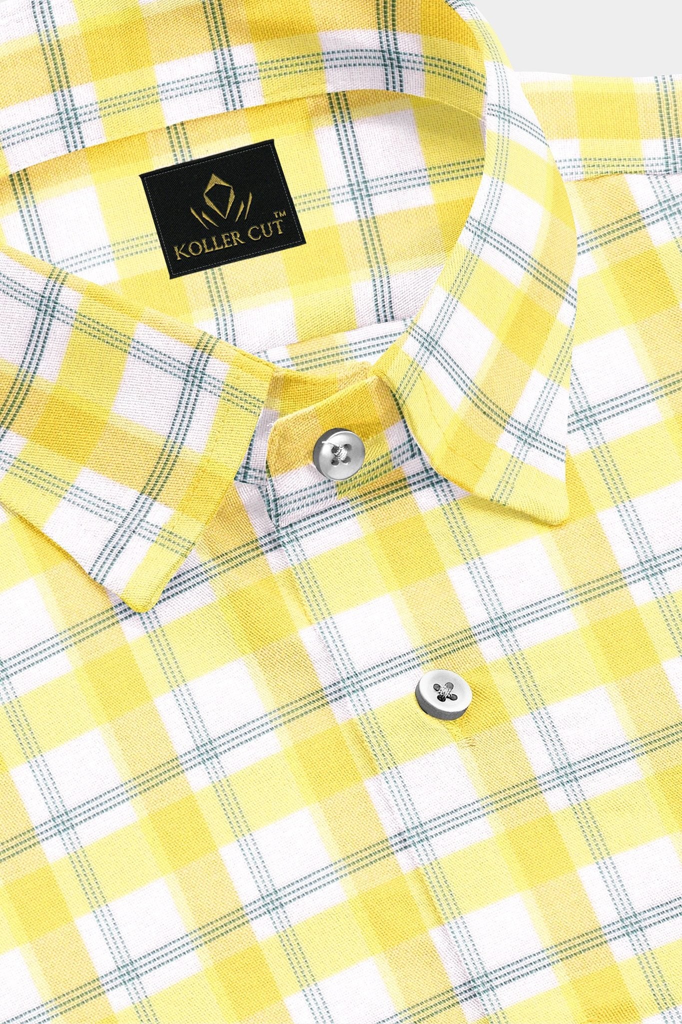White with Pineapple Yellow and Cadet Blue Checks Cotton Shirt