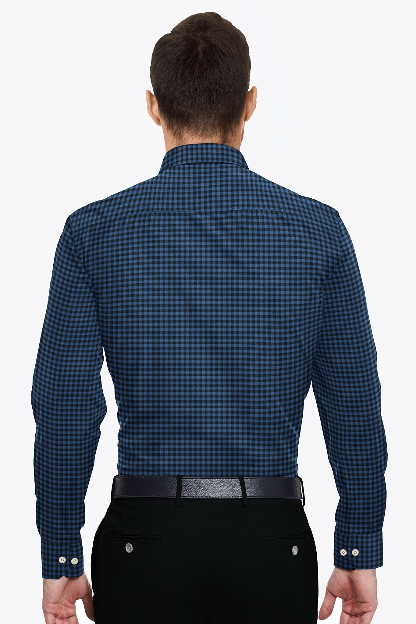 Delft Blue and Black Gingham Checks Cotton Shirt