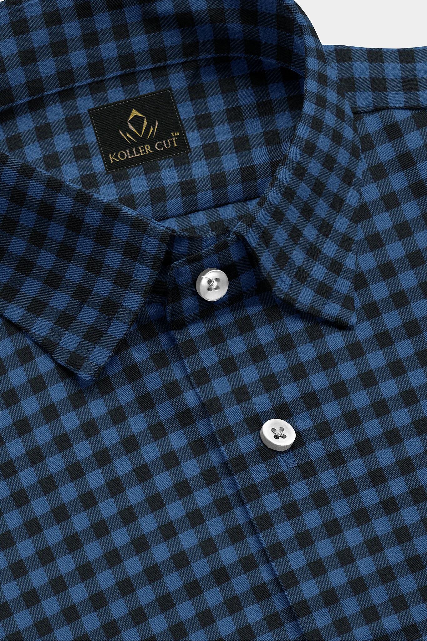 Delft Blue and Black Gingham Checks Cotton Shirt