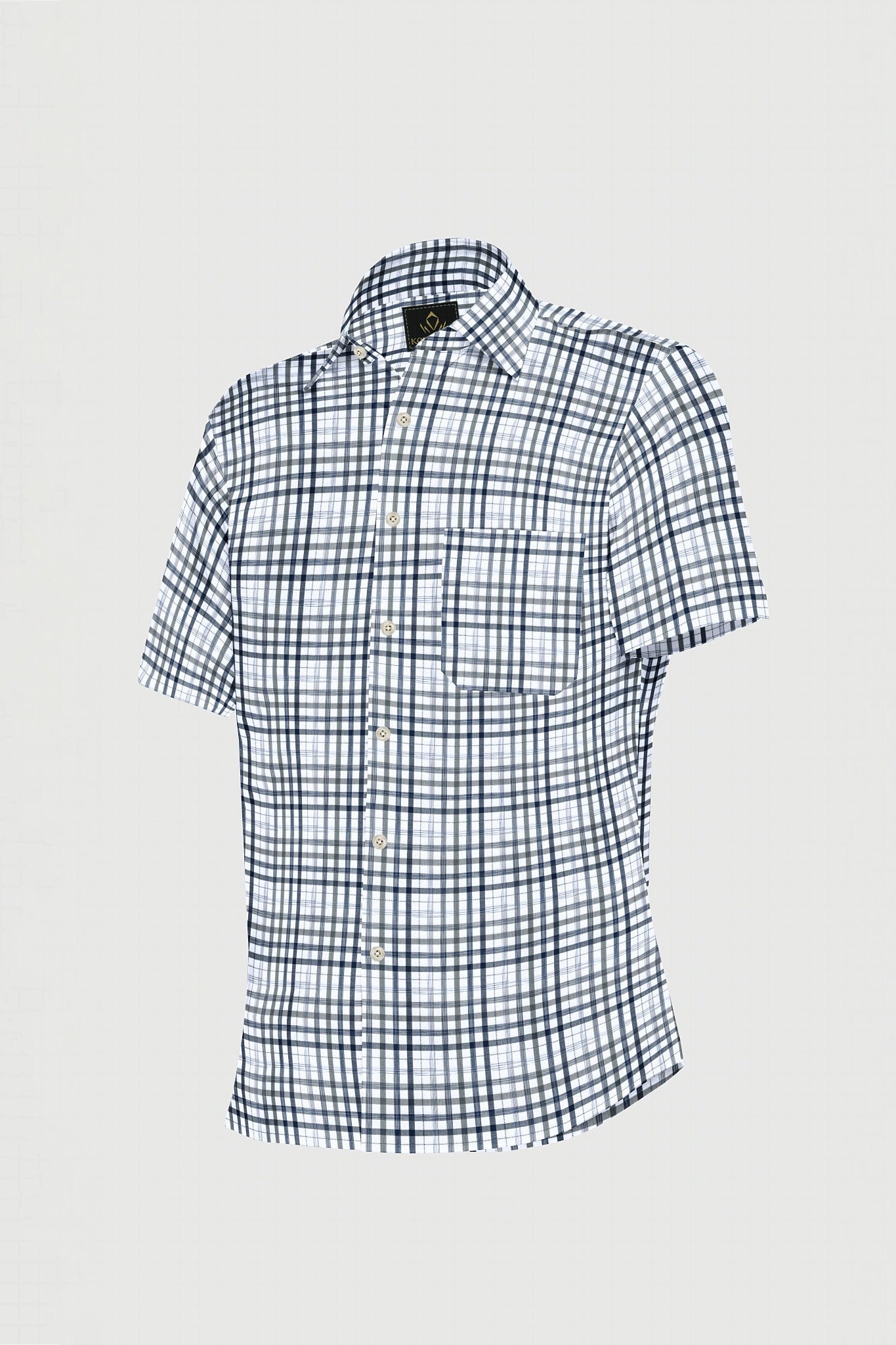 White with Estate Blue and Black Checks Cotton Shirt