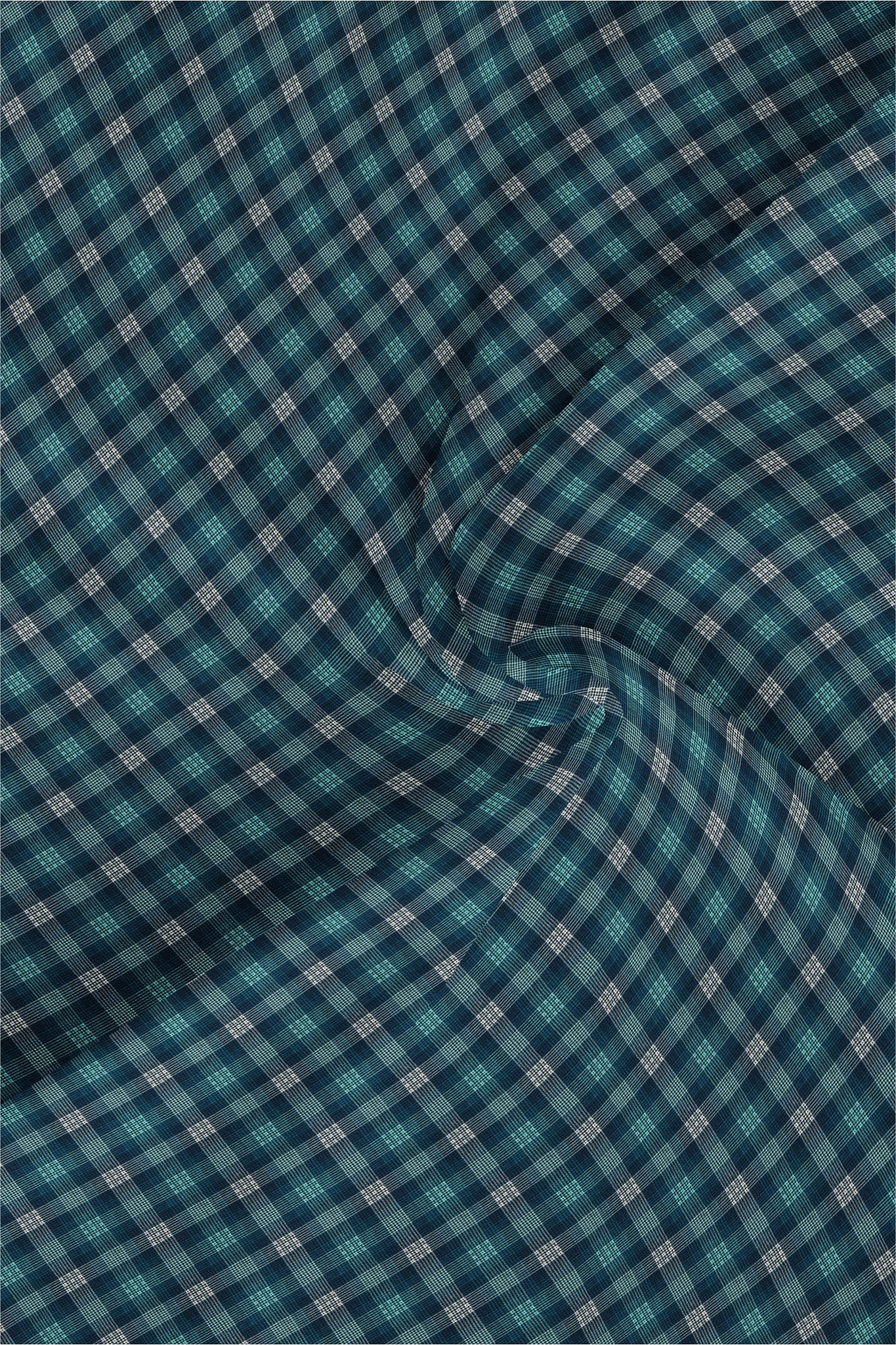 Teal Blue with White and Celeste Blue Checks Cotton Shirt
