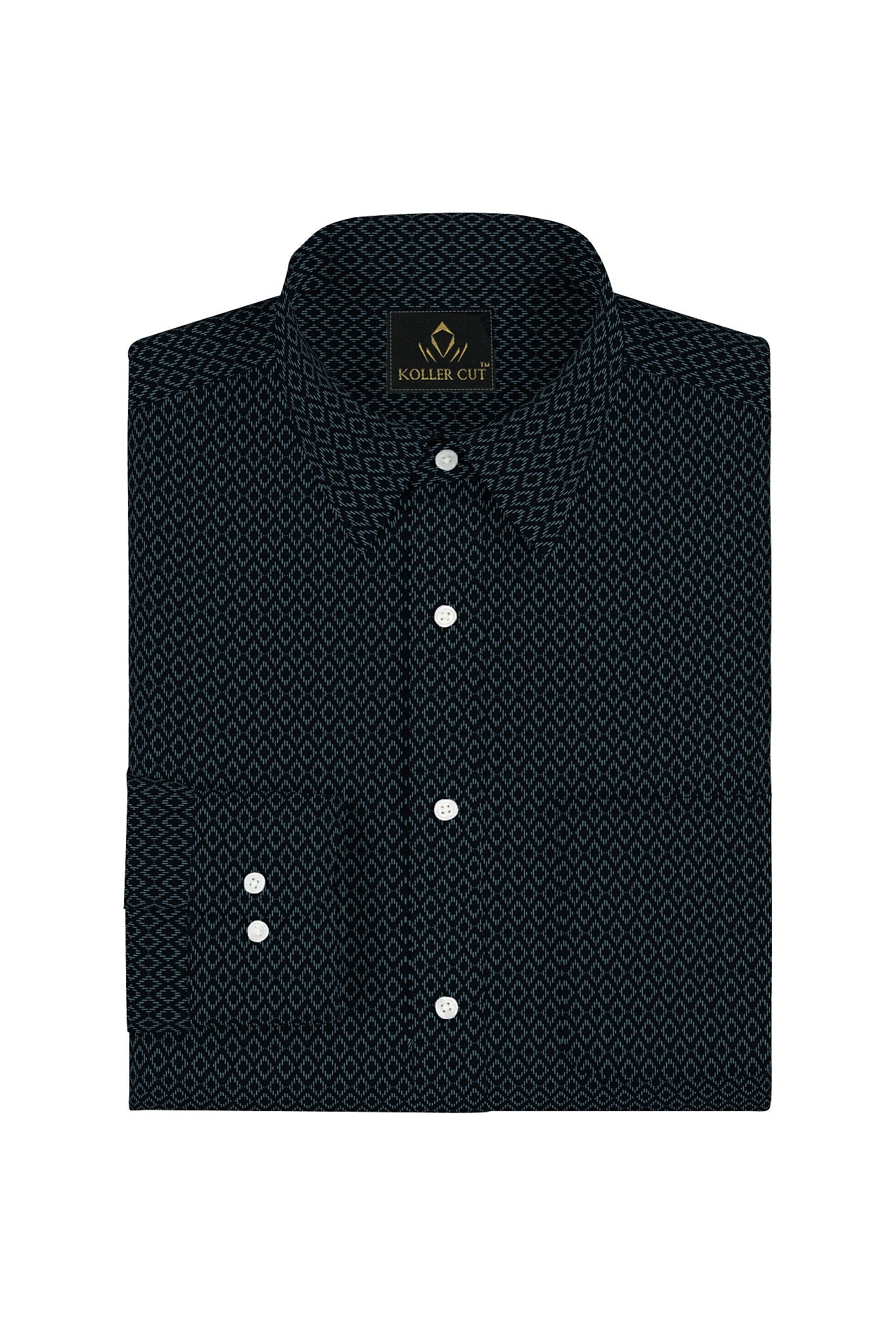 Obsidian Black and Vallarta Blue Diamond Printed Cotton Shirt