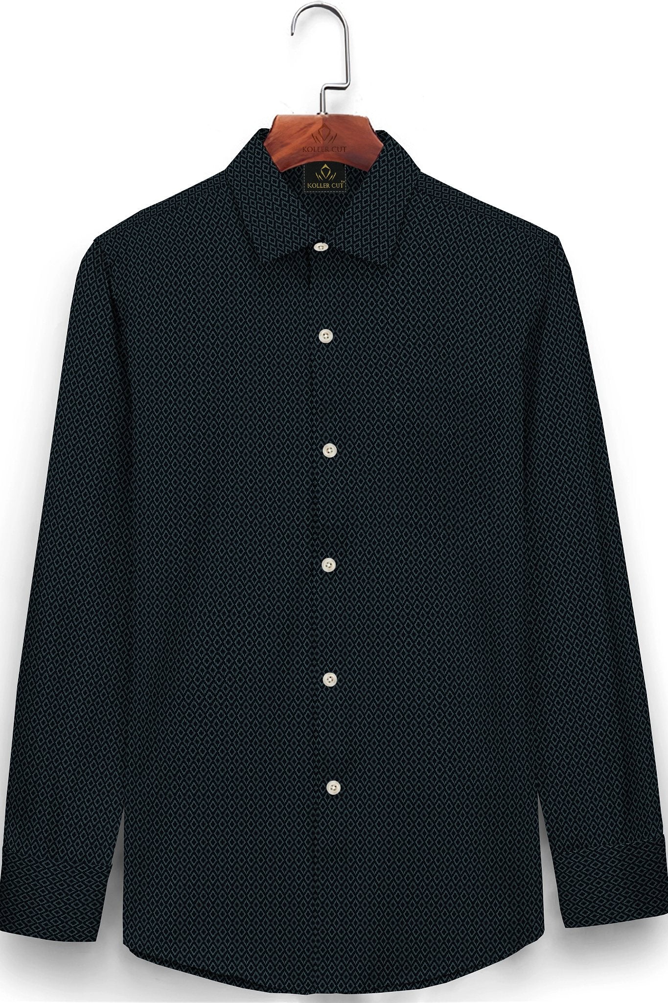 Obsidian Black and Vallarta Blue Diamond Printed Cotton Shirt