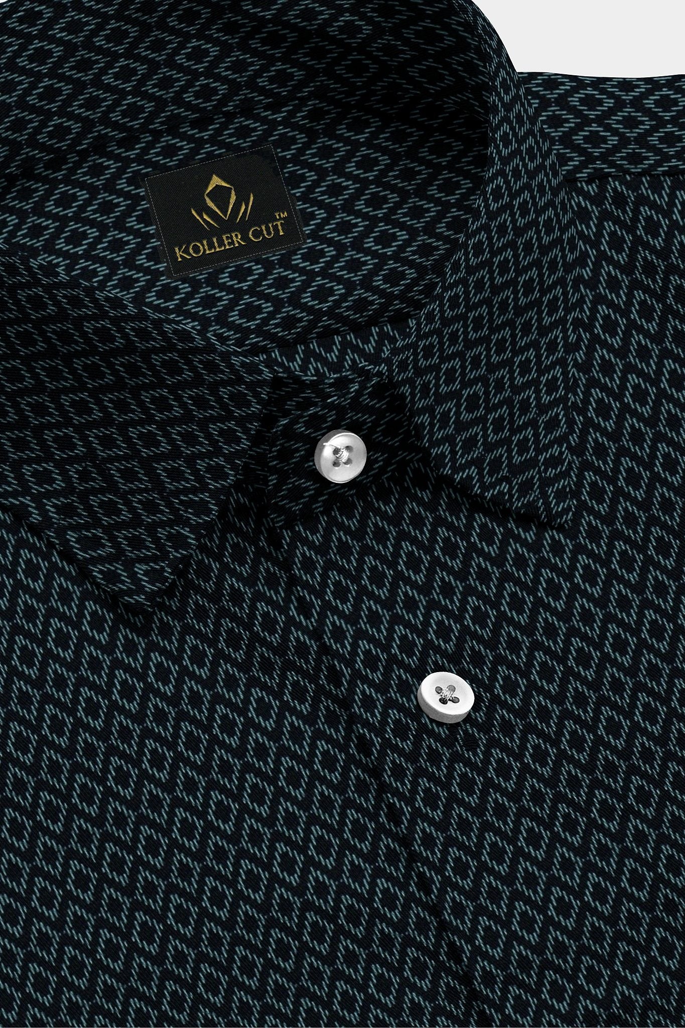 Obsidian Black and Vallarta Blue Diamond Printed Cotton Shirt
