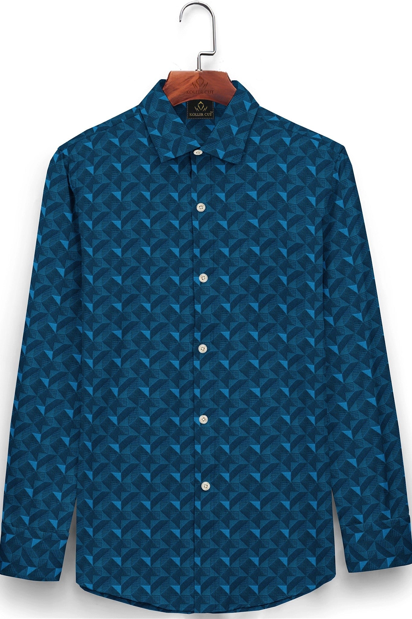 Teal Blue and Nebula Blue Jacquard Extruded Triangle Printed Premium Cotton Shirt