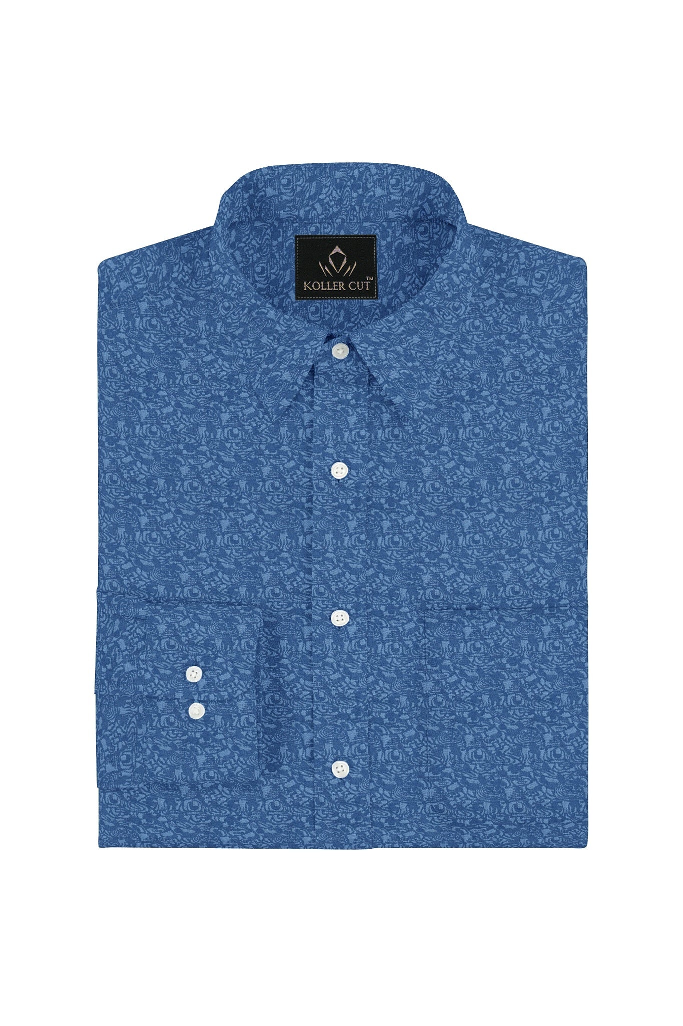 Methyl Blue and Dresden Blue Jacquard Print Egyptian Giza Cotton Shirt