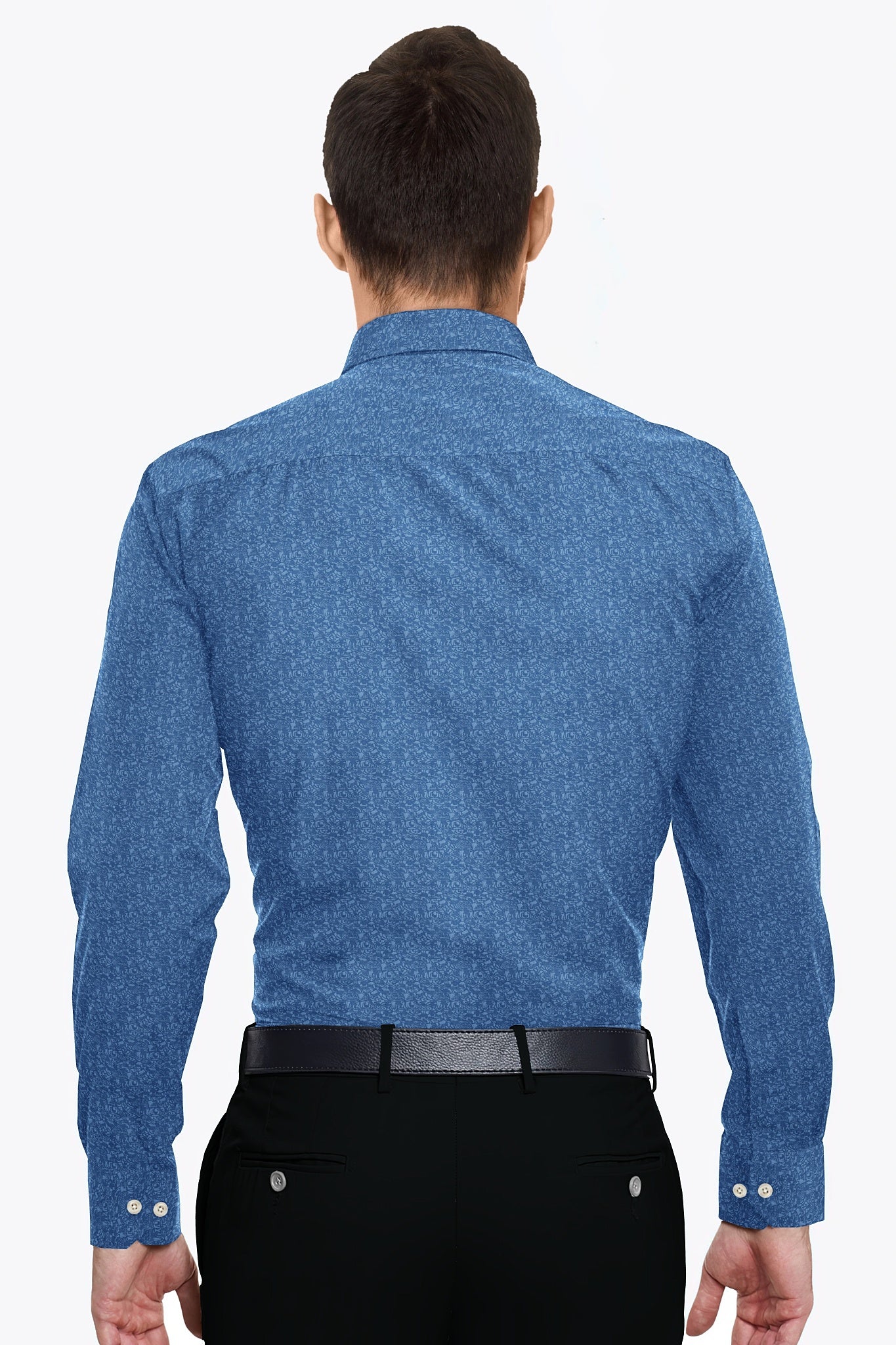 Methyl Blue and Dresden Blue Jacquard Print Egyptian Giza Cotton Shirt