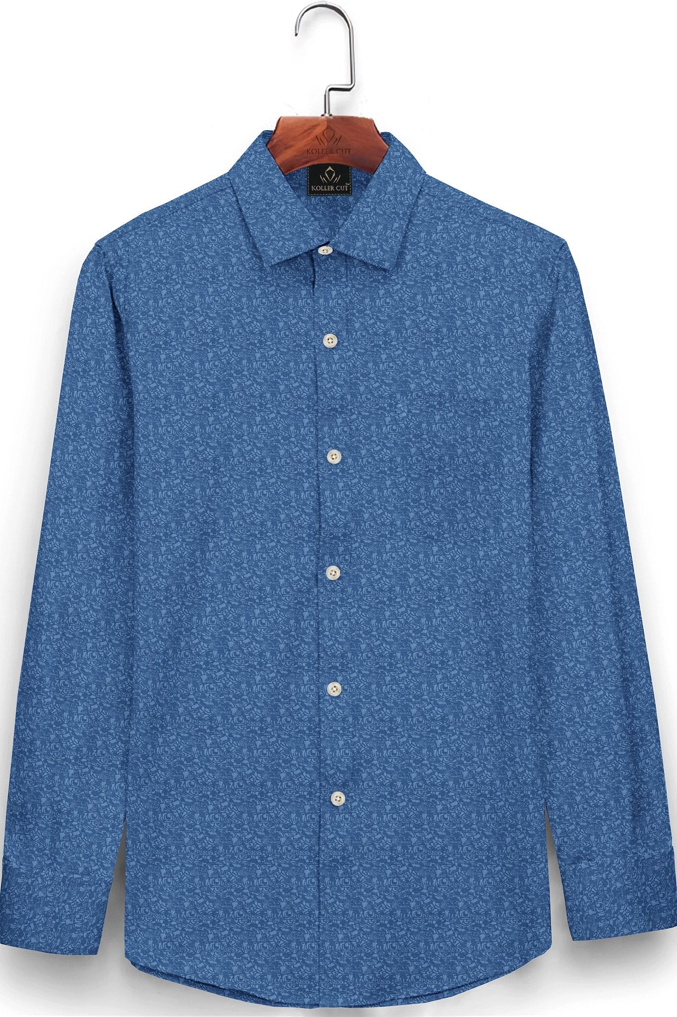 Methyl Blue and Dresden Blue Jacquard Print Egyptian Giza Cotton Shirt