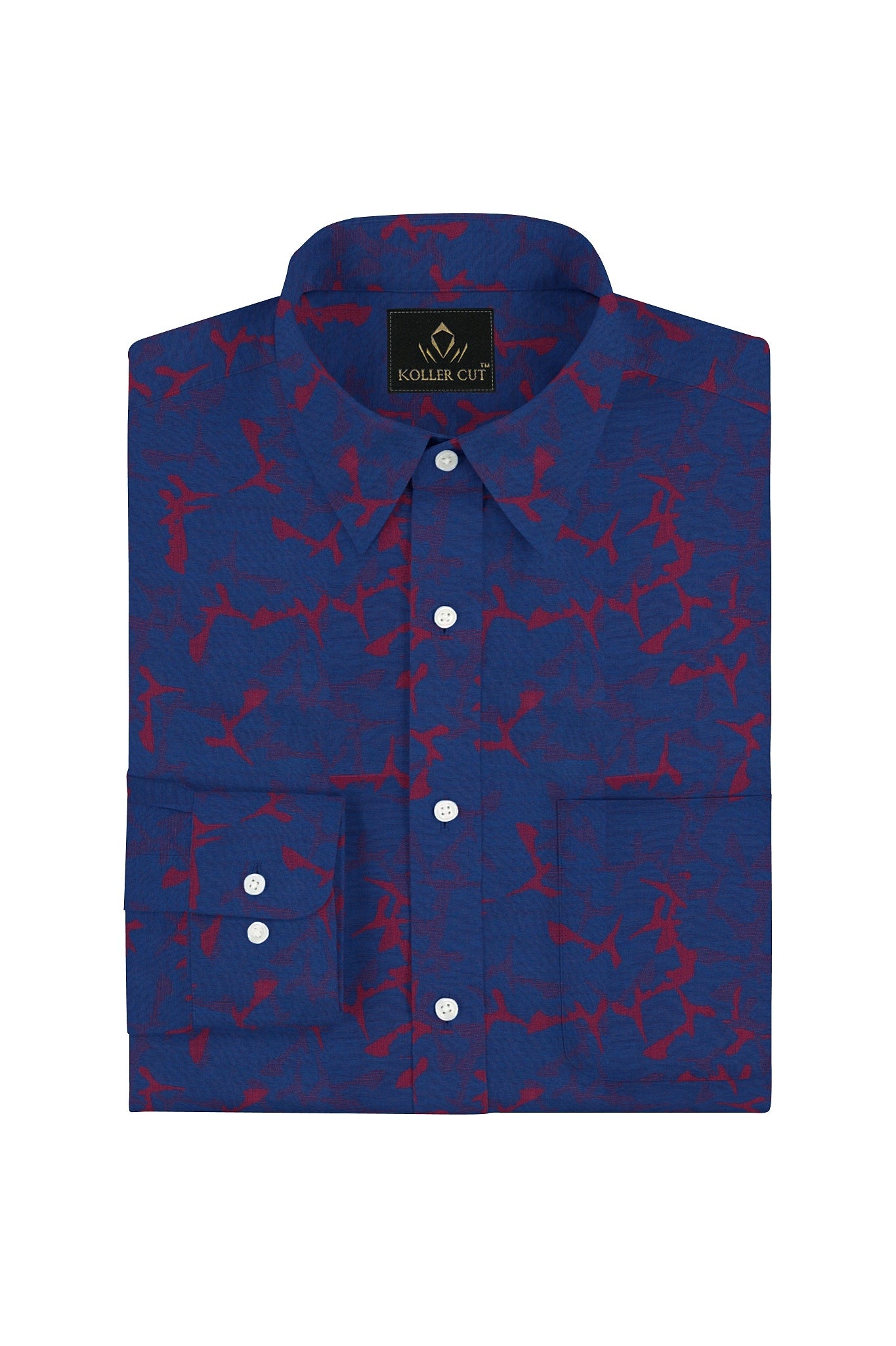 Baleine Blue and Chili Red Jacquard Print Egyptian Giza Cotton Shirt