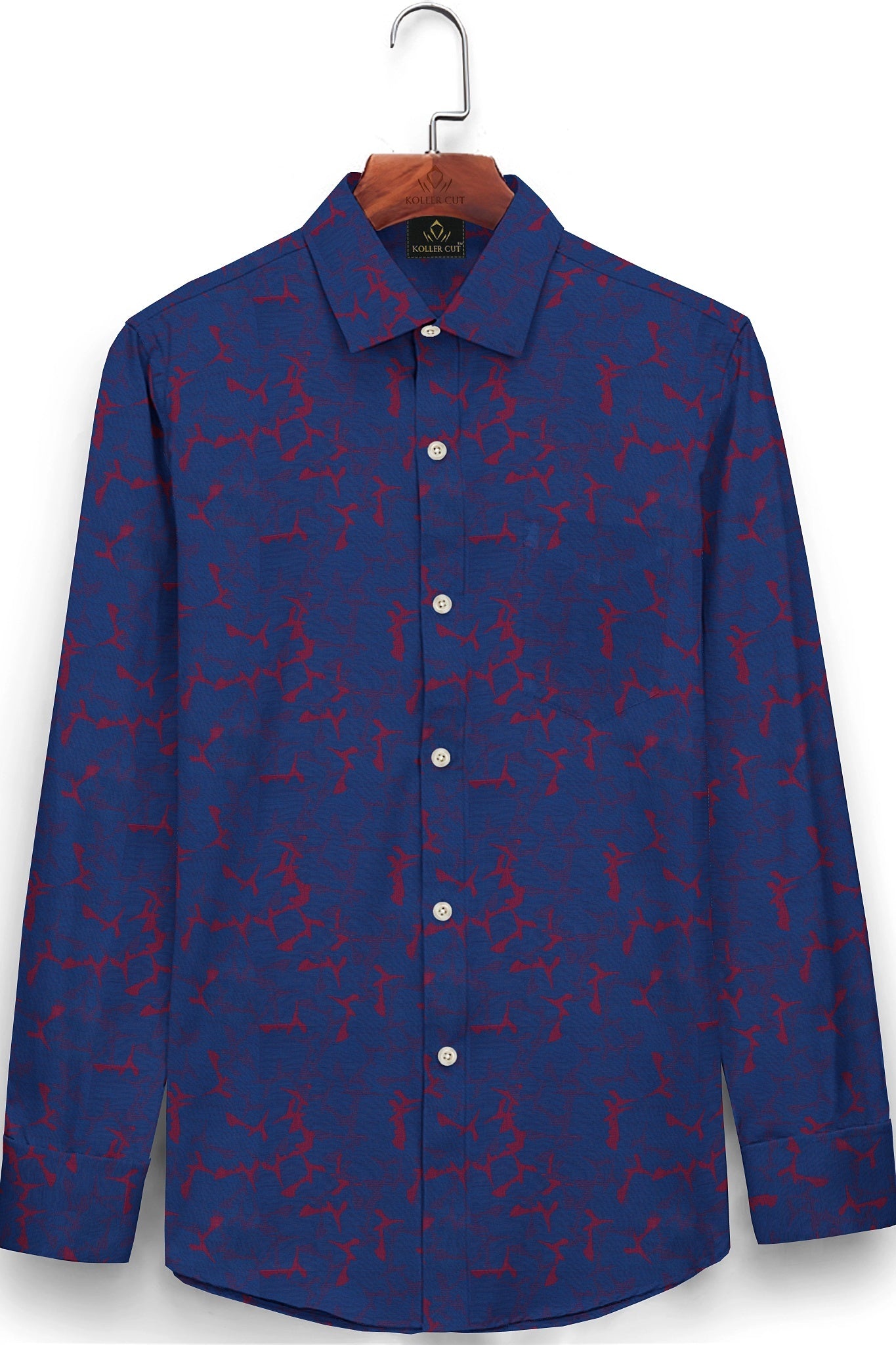 Baleine Blue and Chilli Red Jacquard Print Egyptian Giza Cotton Shirt