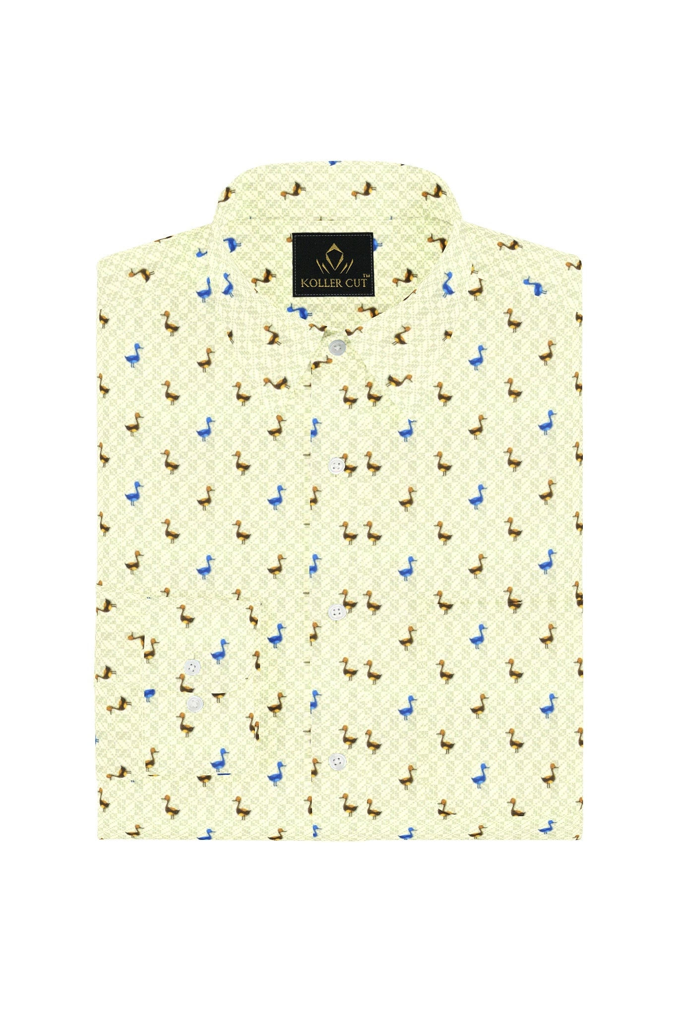 Vanilla with Lapis Blue and Tiger Orange Duck Printed Egyptian Giza Cotton Shirt