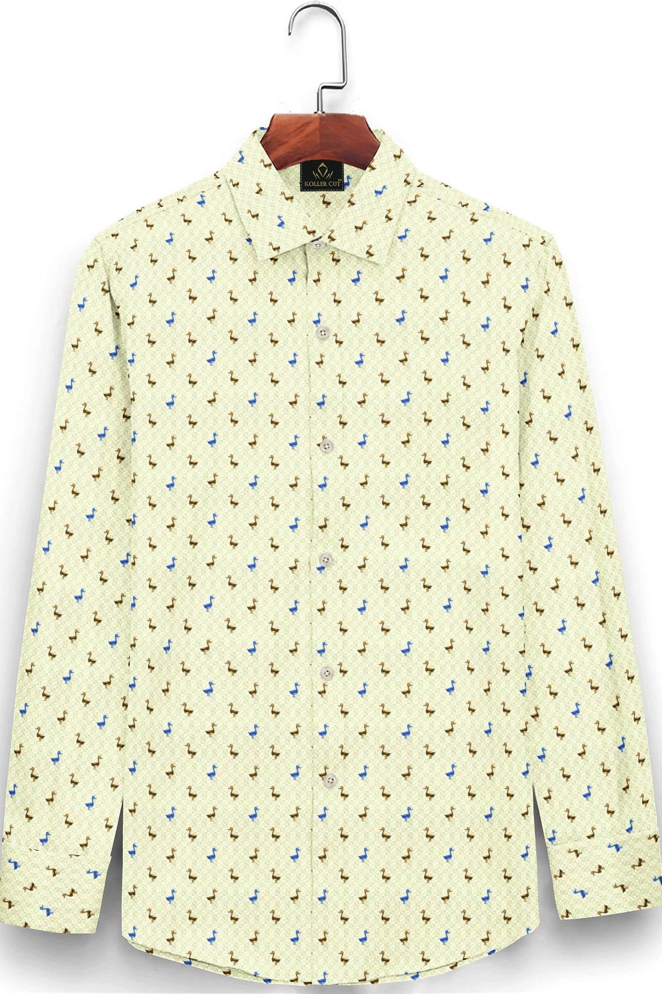 Vanilla with Lapis Blue and Tiger Orange Duck Printed Egyptian Giza Cotton Shirt