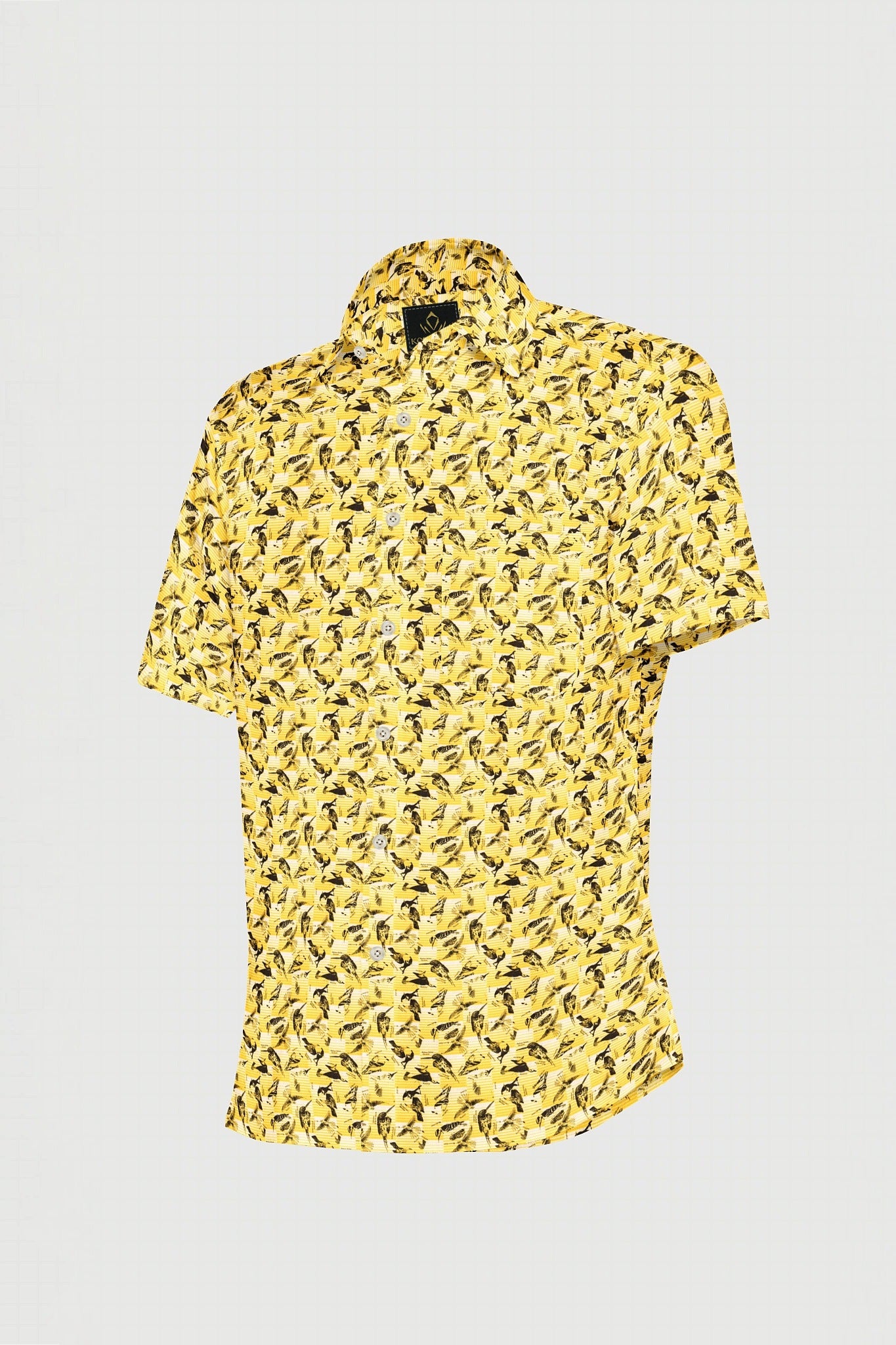 Freesia Yellow and Black Kingfisher Printed Premium Cotton Shirt