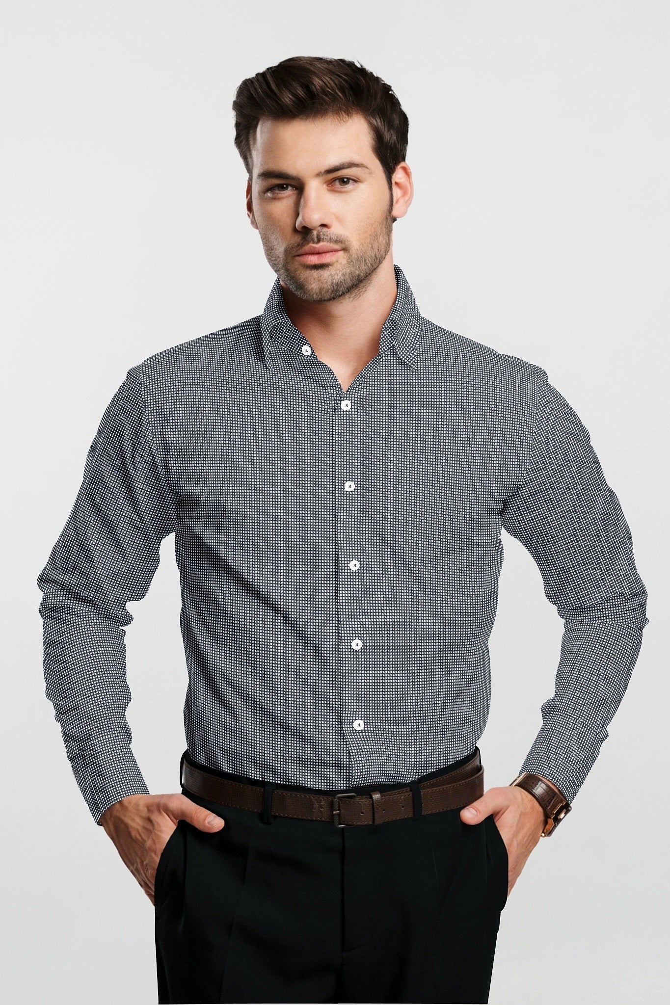 Ebony Black and White Ninja Kunai Star Shuriken Printed Cotton Shirt