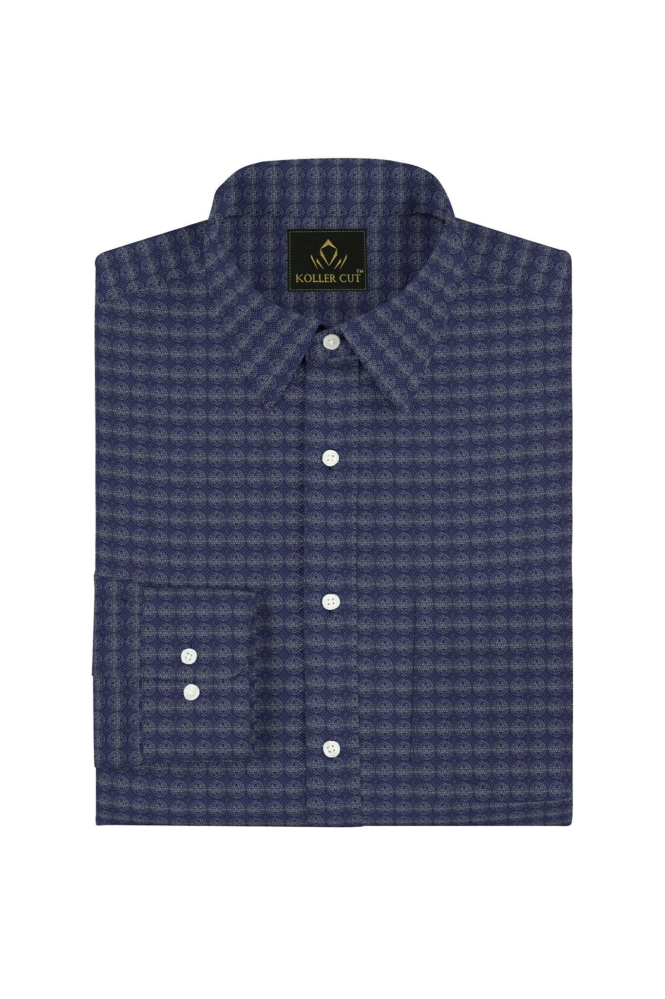 Orion Blue and Mirage Gray Jacquard Greek Key Pattern Printed Superfine Giza Cotton Shirt