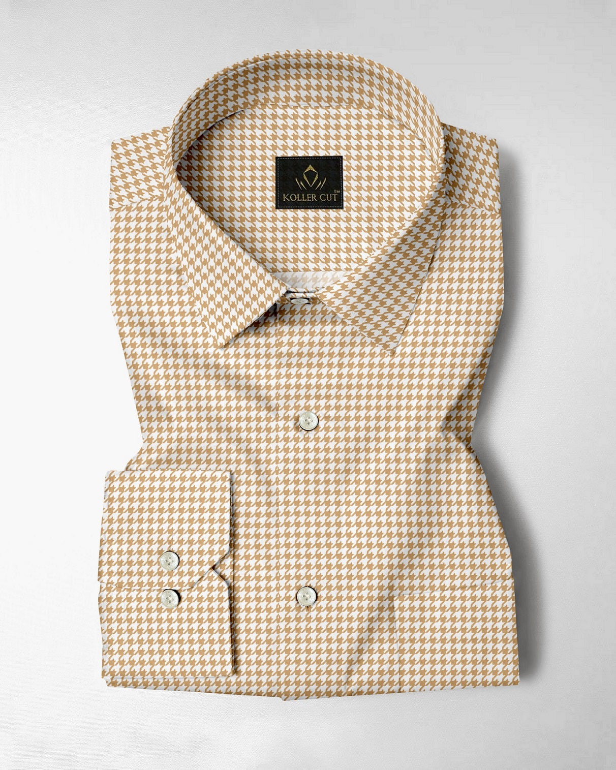 White With Latte Brown Hounds Tooth Checks Cotton Shirt