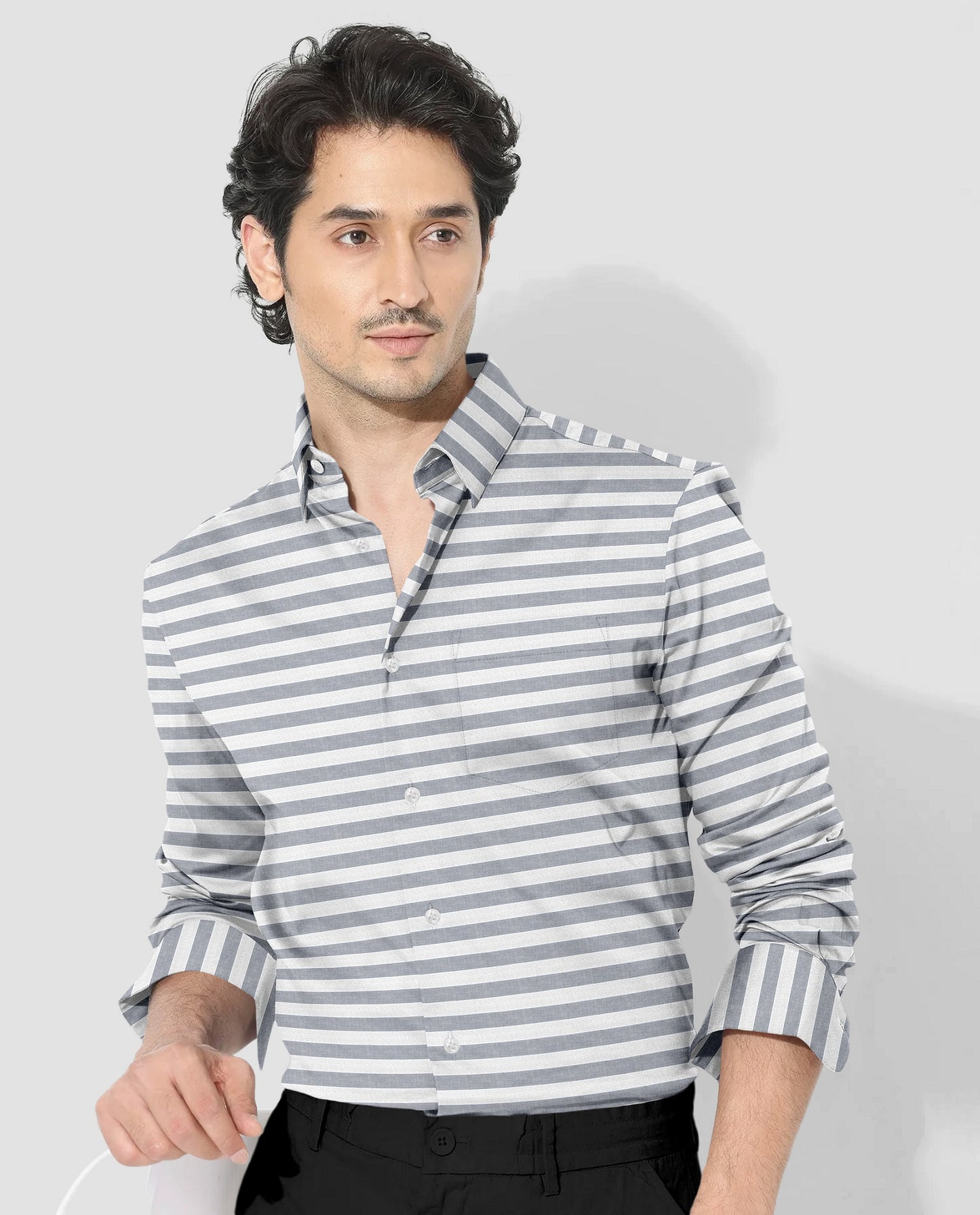 White and Denim Blue Stripes Egyptian Giza Cotton Shirt - Buy Custom Shirts Online in Delhi