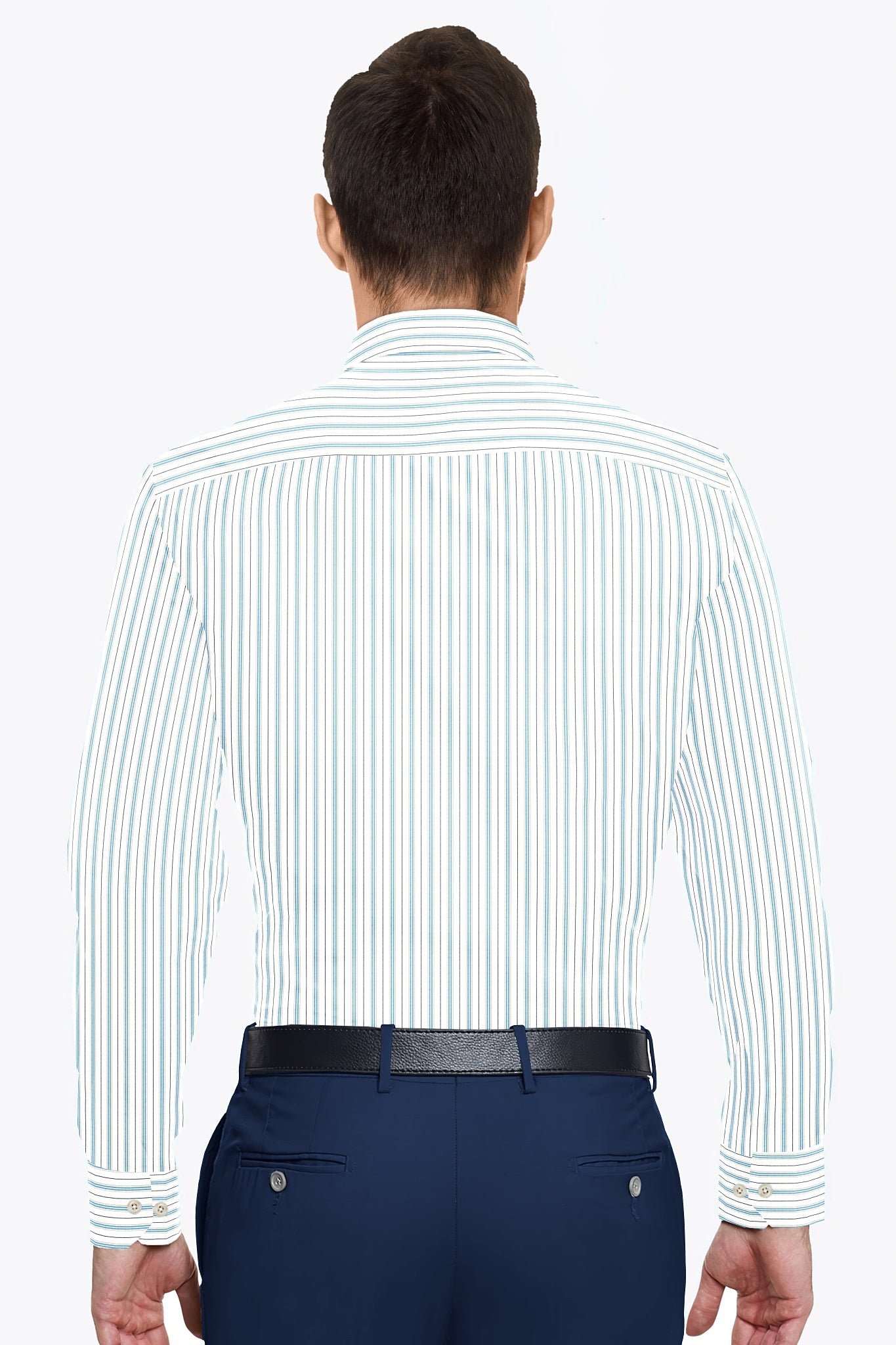 White with Turquoise Blue and Black Stripes Premium Cotton Shirts