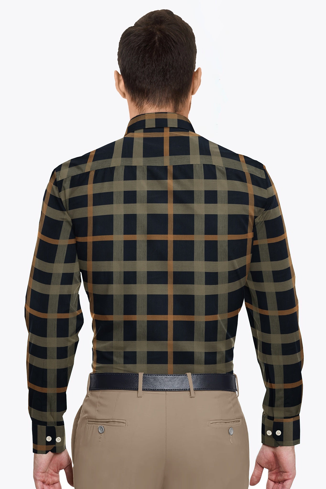 Sodalite Blue with Travertine Cream and Golden Brown Checks Premium Egyltian Giza Cotton Shirt