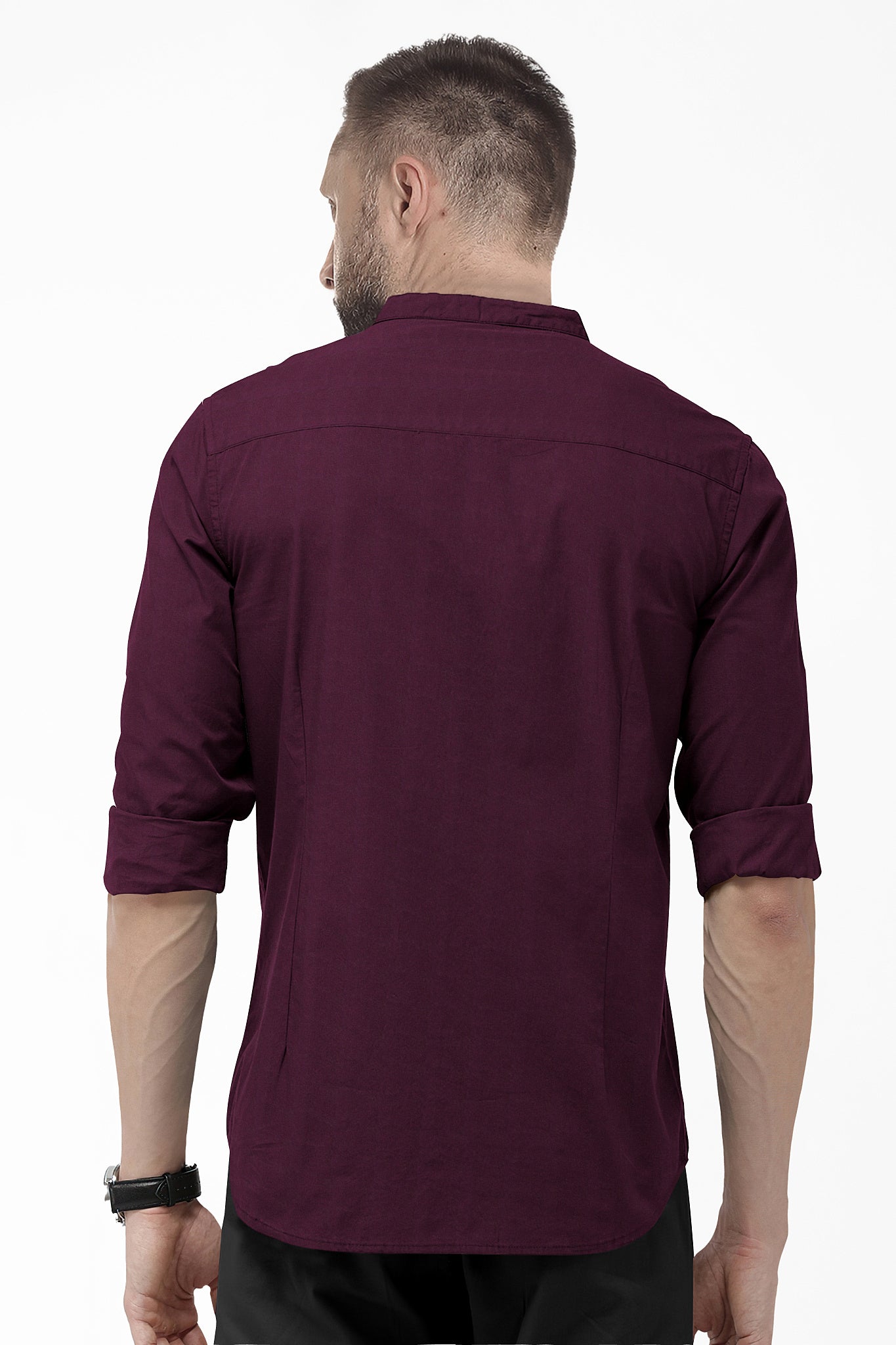 Mahogany Red Mandarin Plain Mens Cotton Full Sleeve Shirt