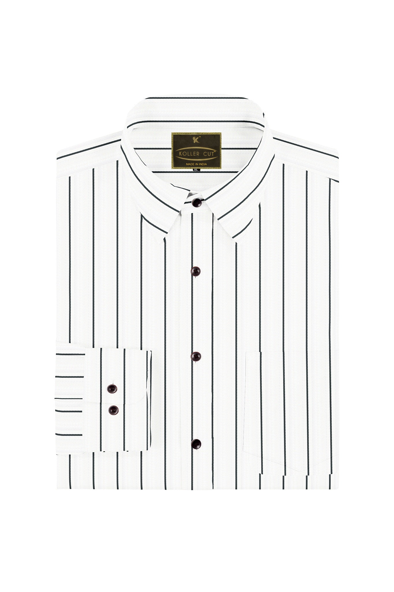 White with Ink black Wide Pinstriped and Monstera Leaves Magic Printed Cotton Shirt
