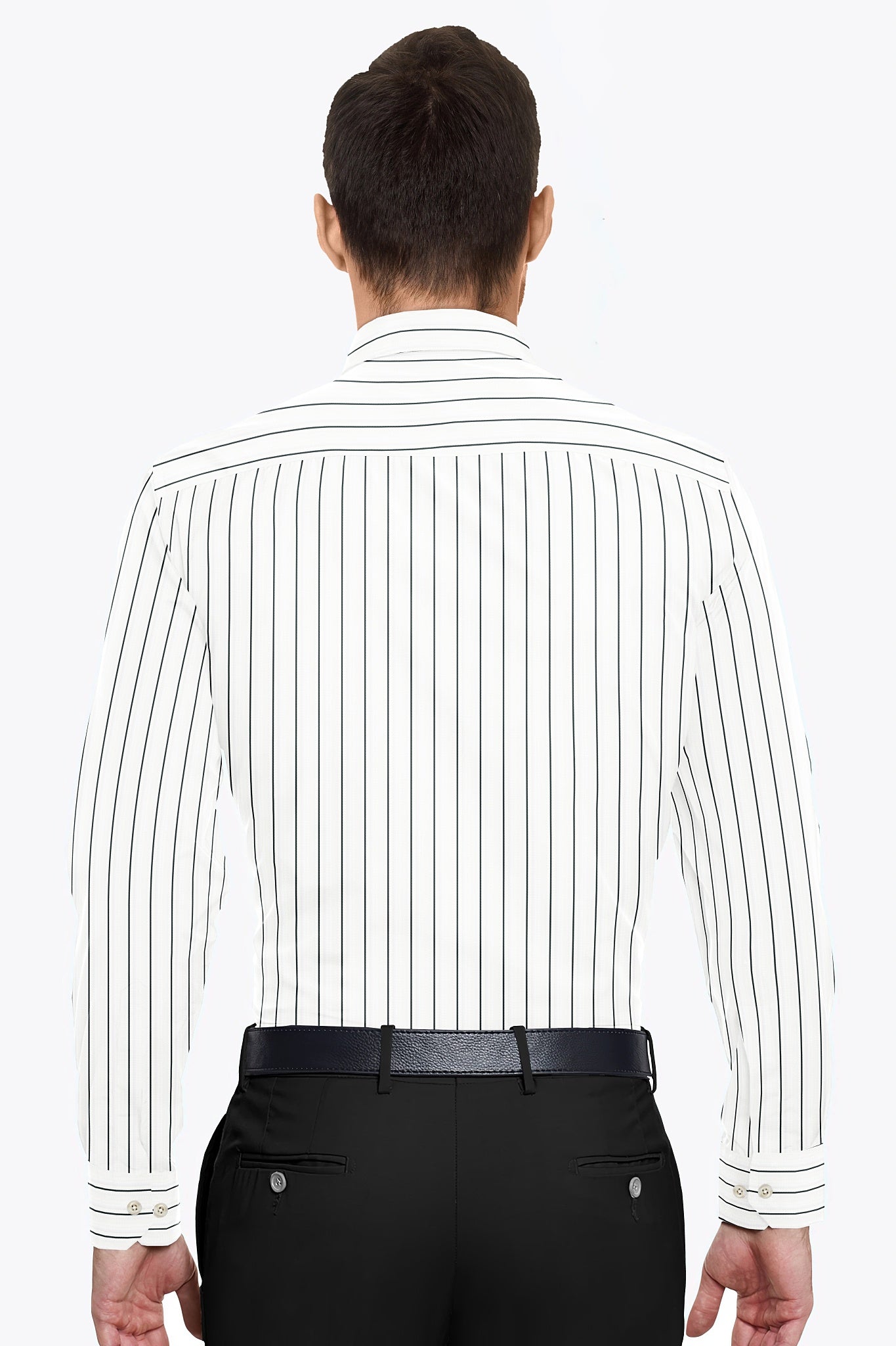 White with Ink black Wide Pinstriped and Monstera Leaves Magic Printed Cotton Shirt