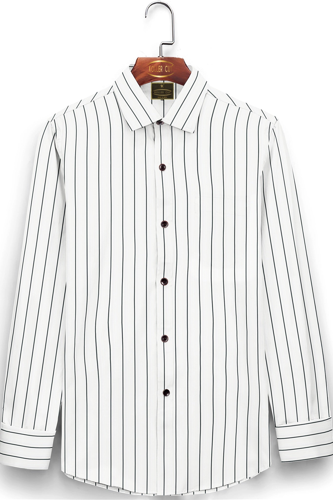 White with Ink black Wide Pinstriped and Monstera Leaves Magic Printed Cotton Shirt