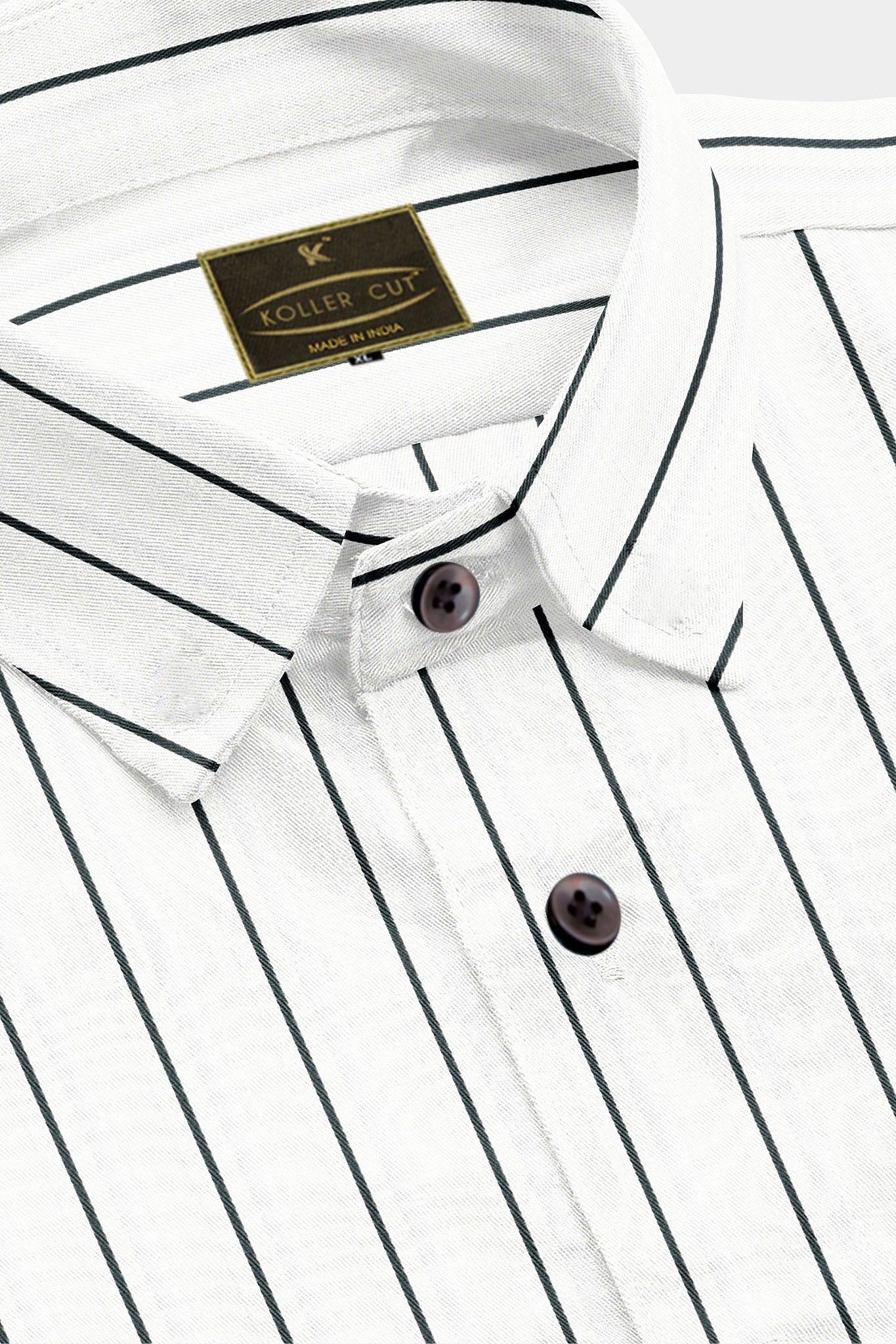 White with Ink black Wide Pinstriped and Monstera Leaves Magic Printed Cotton Shirt
