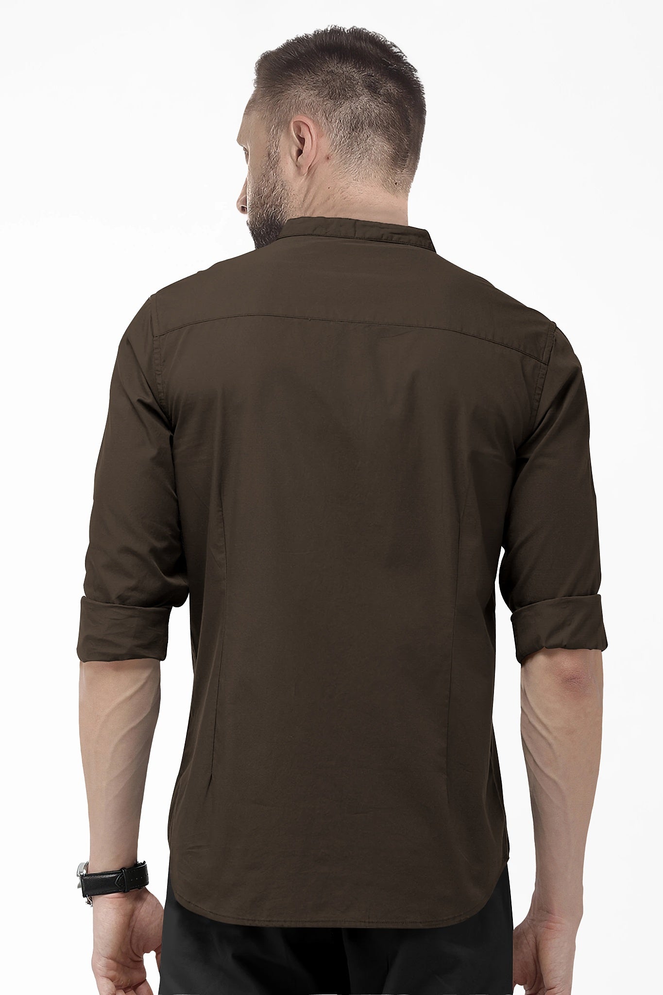 Umber Brown Mandarin Collar Men's Giza Cotton Shirt