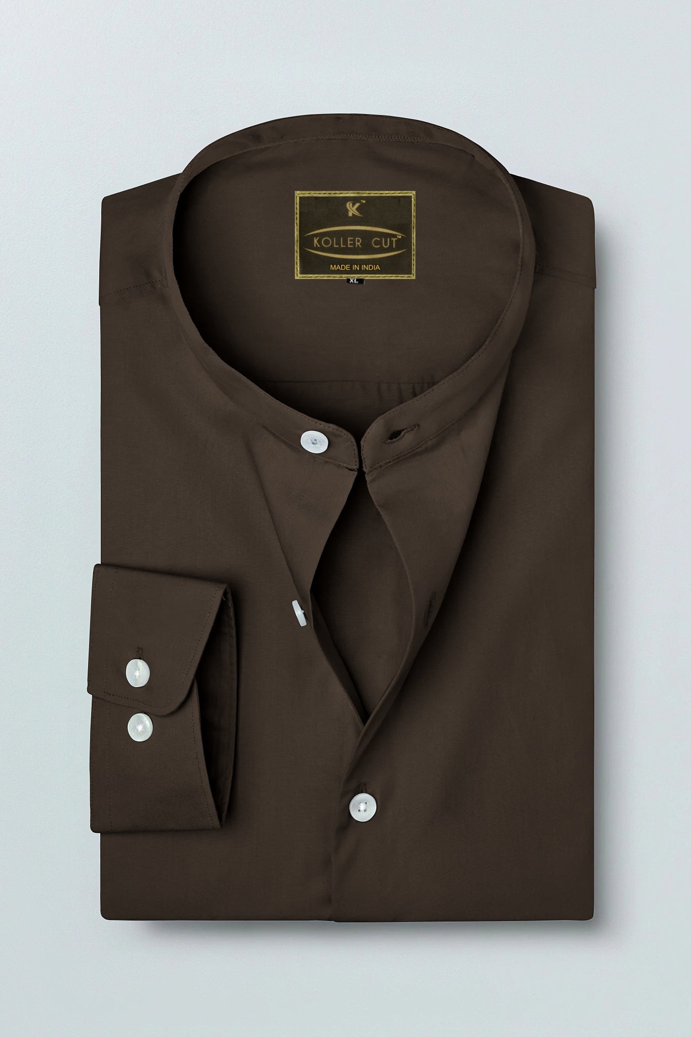 Umber Brown Mandarin Collar Men's Giza Cotton Shirt