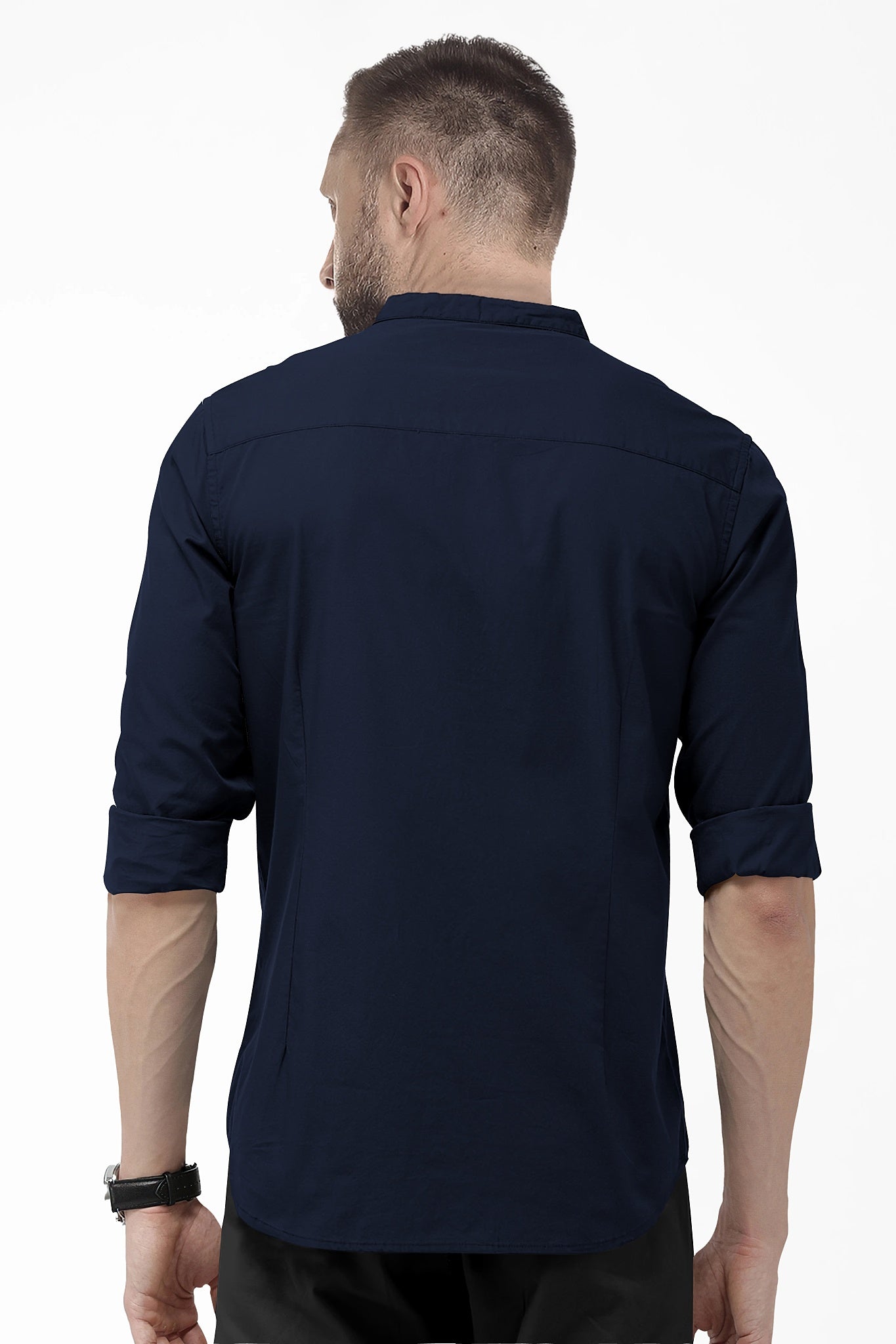 Oxford Blue Mandarin Solid Plain 100% Giza Cotton Shirt