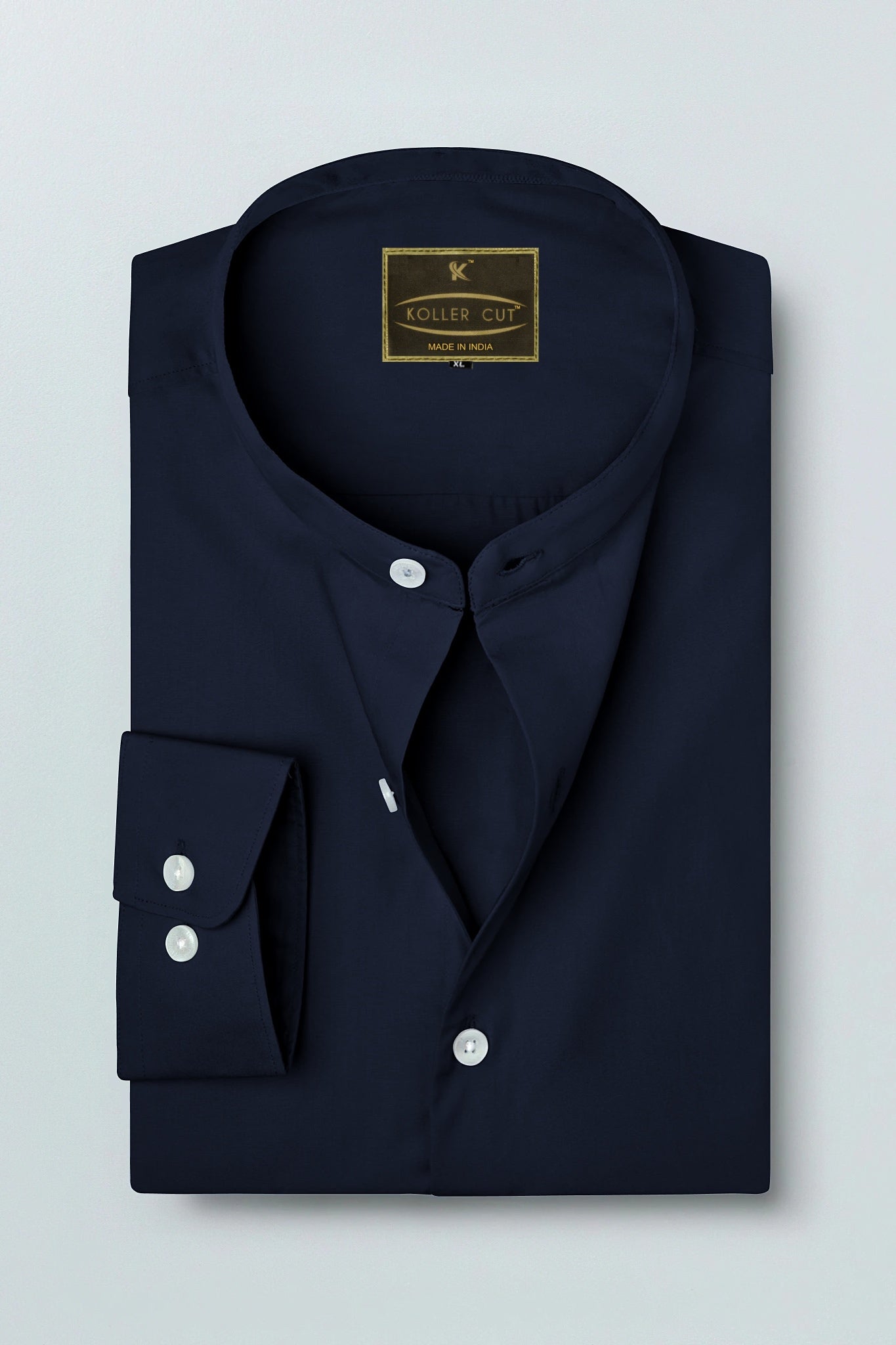Oxford Blue Mandarin Solid Plain 100% Giza Cotton Shirt