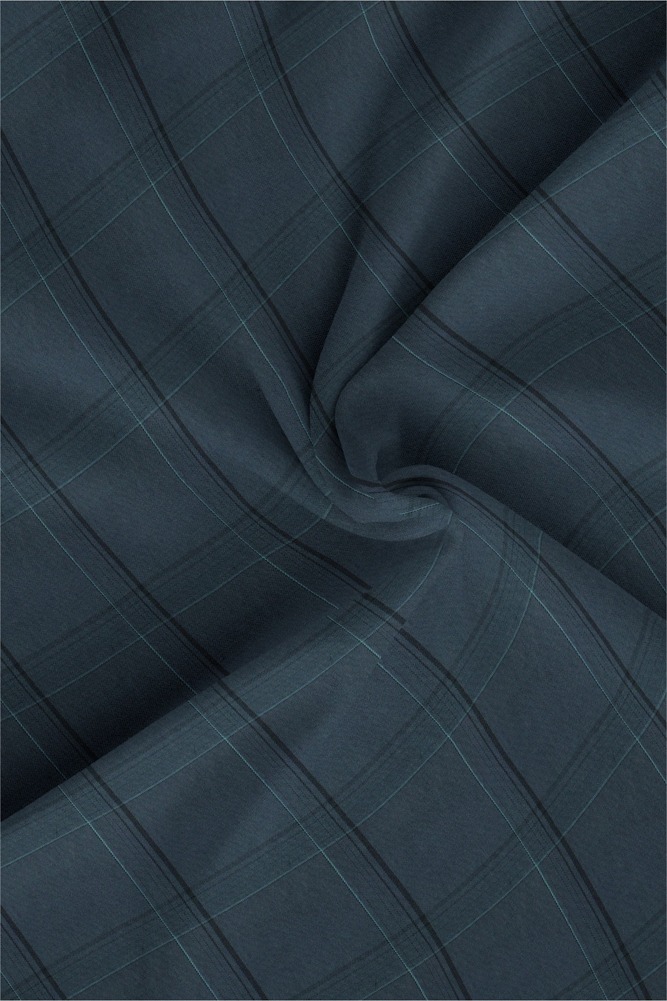 Dark Slate Gray with Black and Light Turquoise Blue Plaid Men's Cotton Shirt