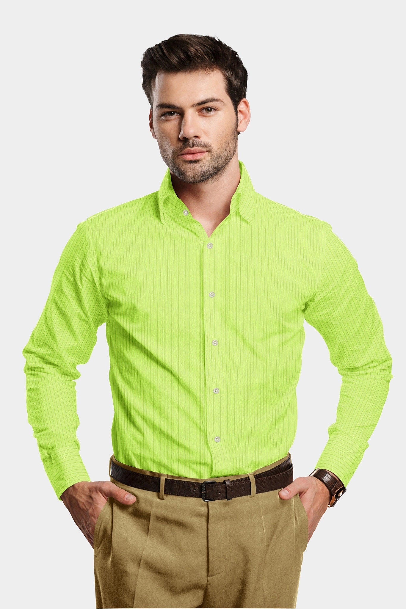 Lime Green and Parrot Green Pinstripes Cotton Shirt