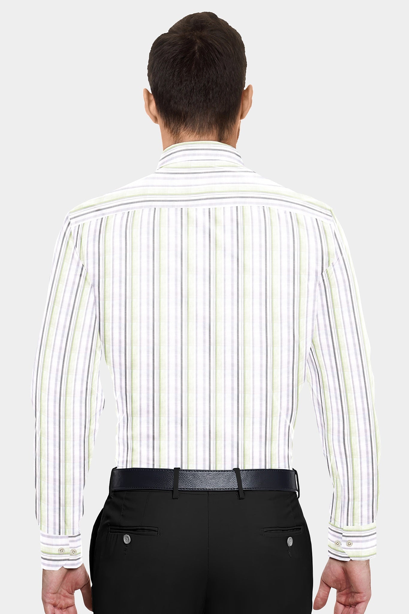 White with Dark Grey and Olive Green Multitrack Stirpes Linen Shirt