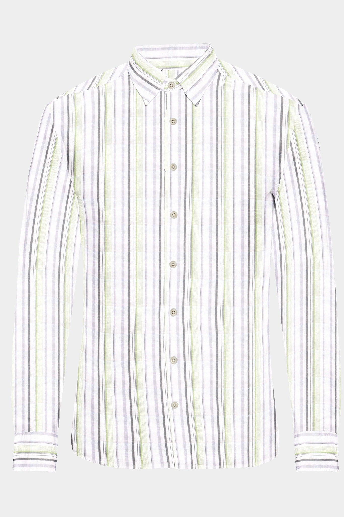 White with Dark Grey and Olive Green Multitrack Stirpes Linen Shirt
