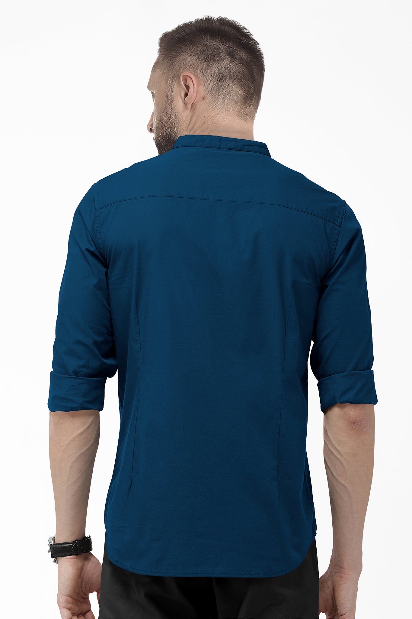 Royal Blue Mandarin Plain Men's Cotton Shirt