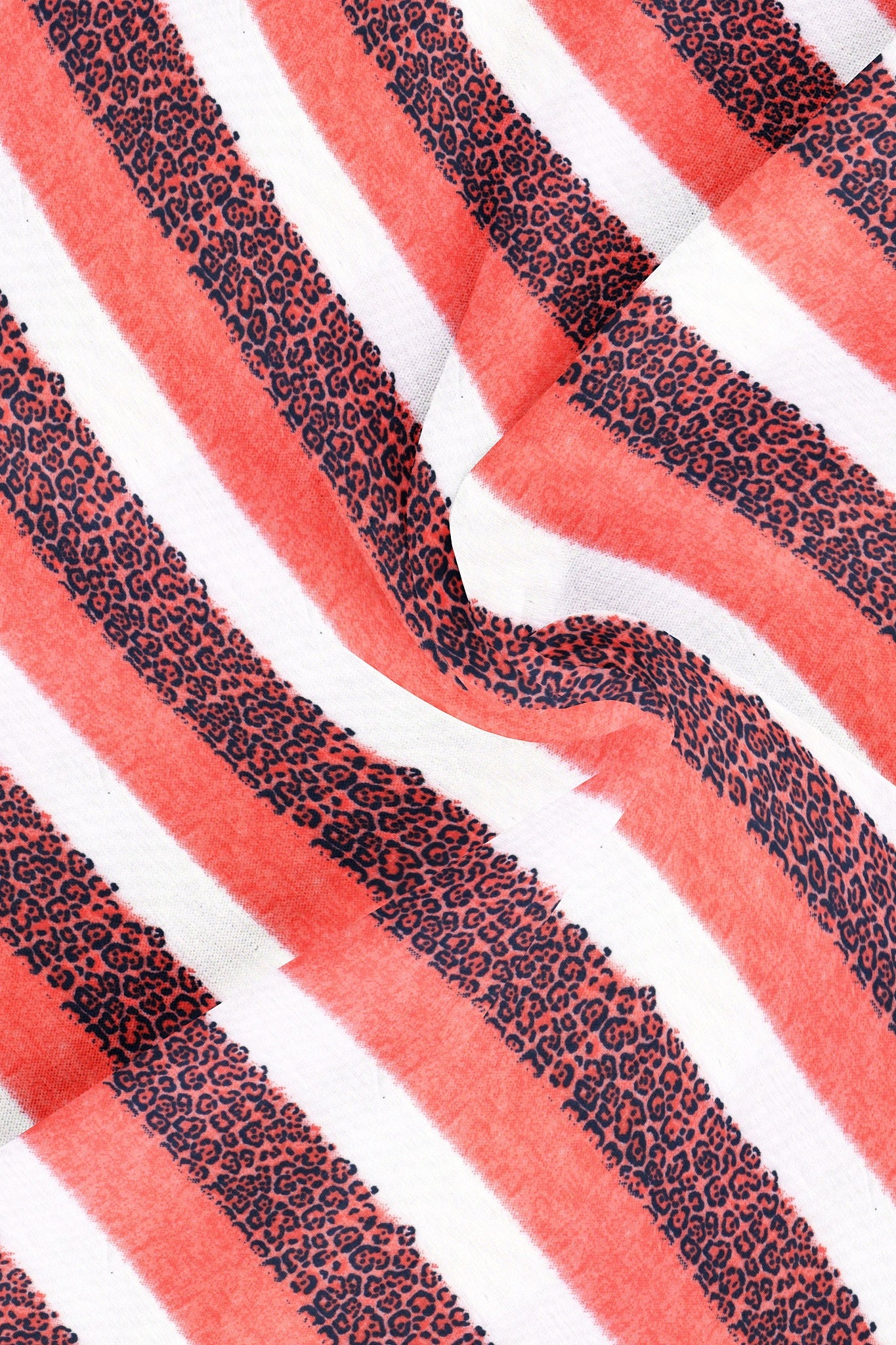 Persian Red and White Stripes Jaguar Pattern Printed Cotton Shirt