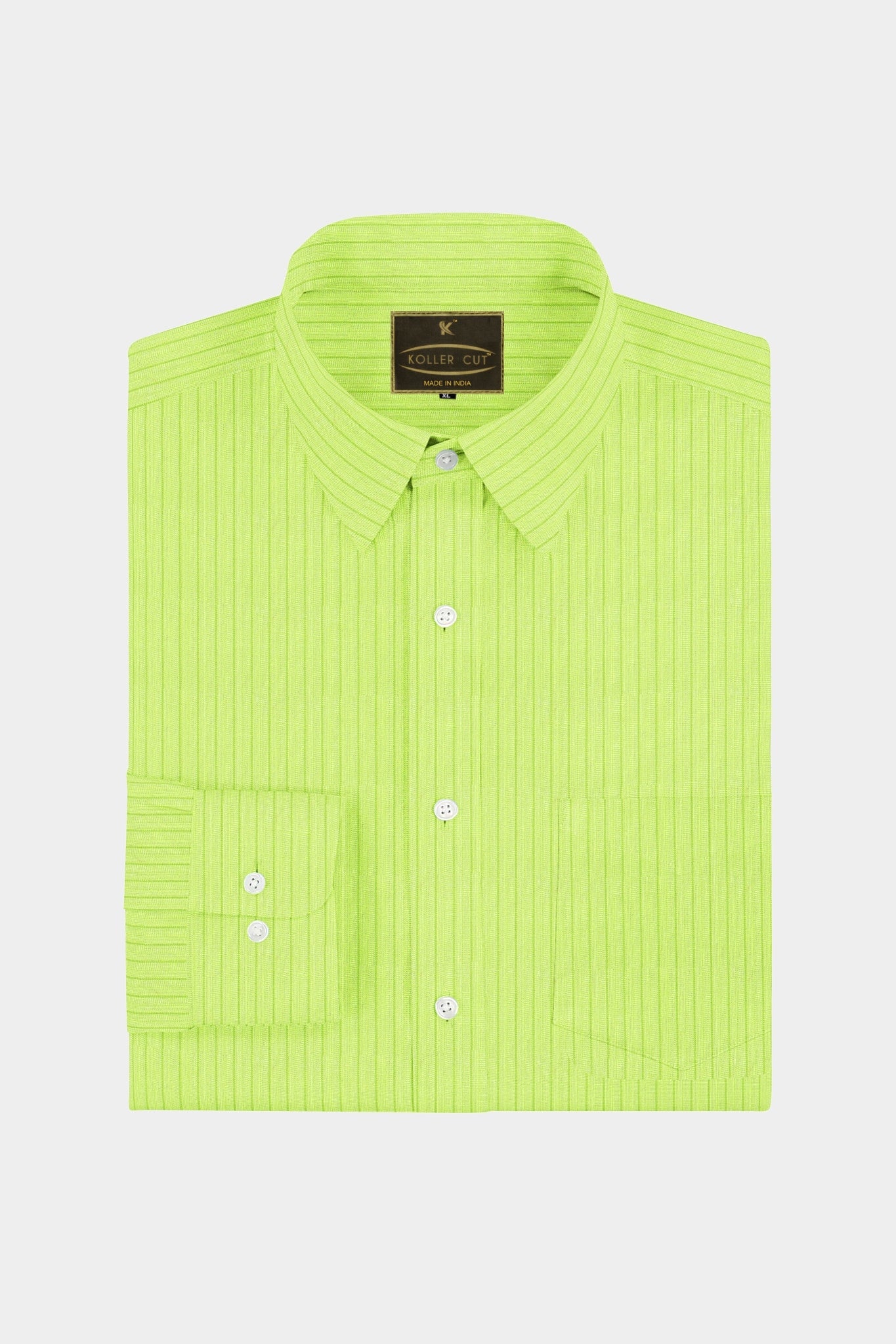 Lime Green and Parrot Green Pinstripes Cotton Shirt