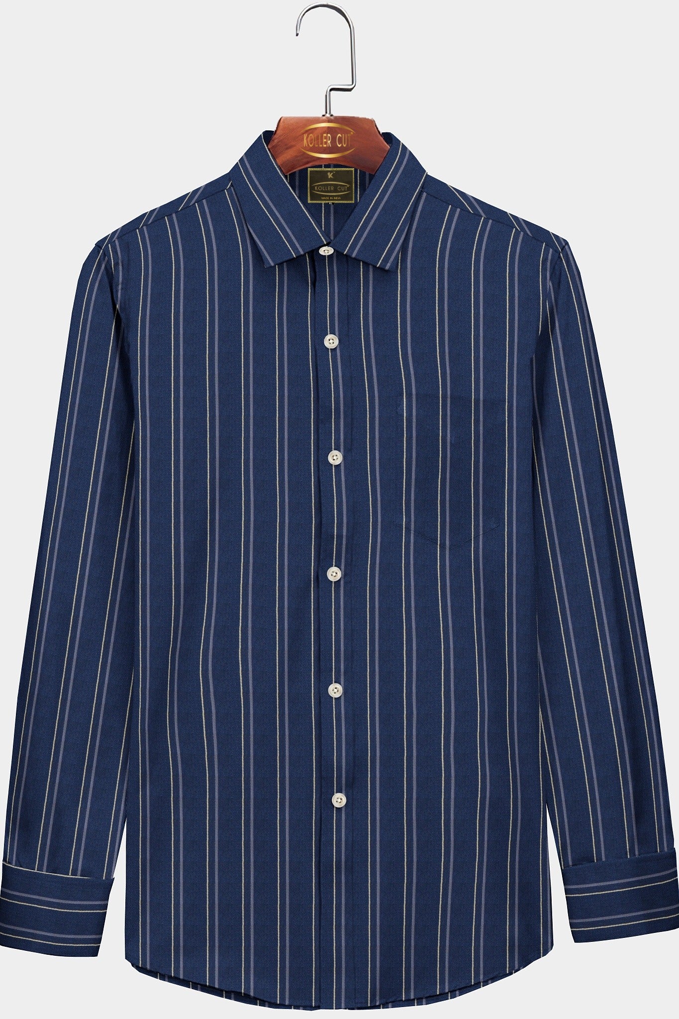Space Blue with Dolphin Grey and White Stripes Cotton Shirt