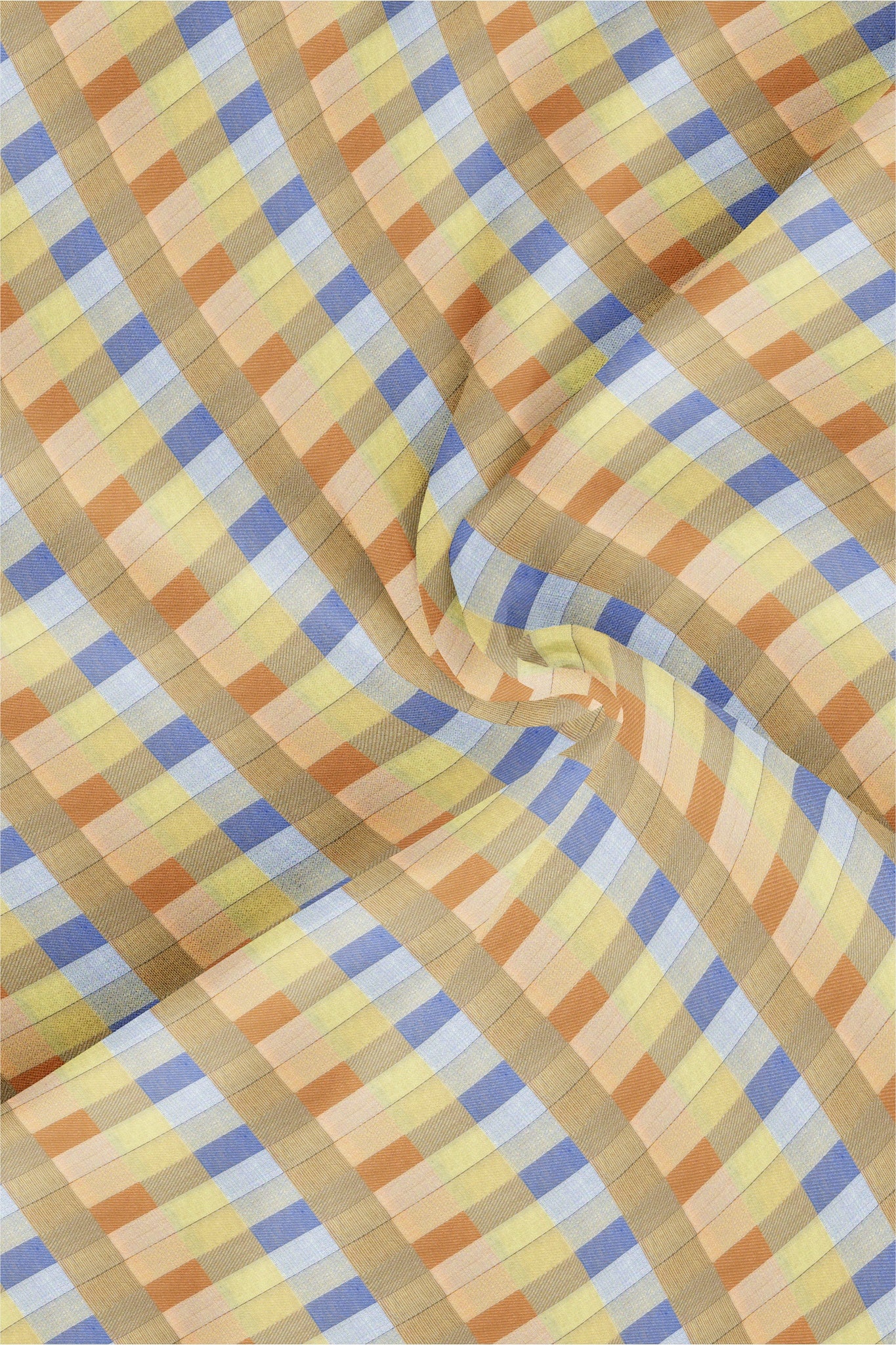 Beige with Dodger Blue Clementine Orange Multicolored Checks Cotton Shirt